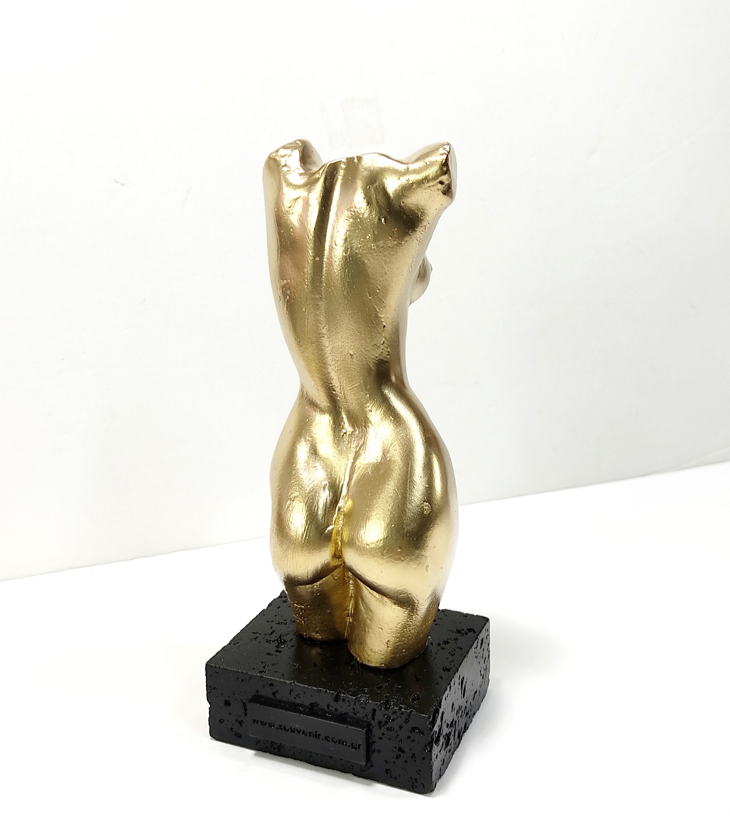 Gold Naked Female Torso Statue Gold Statue On Black Stone Base Art Classic Beauty Cm