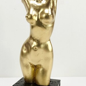 Gold Naked Female Torso Statue Gold Statue On Black Stone Base Art Classic Beauty Cm