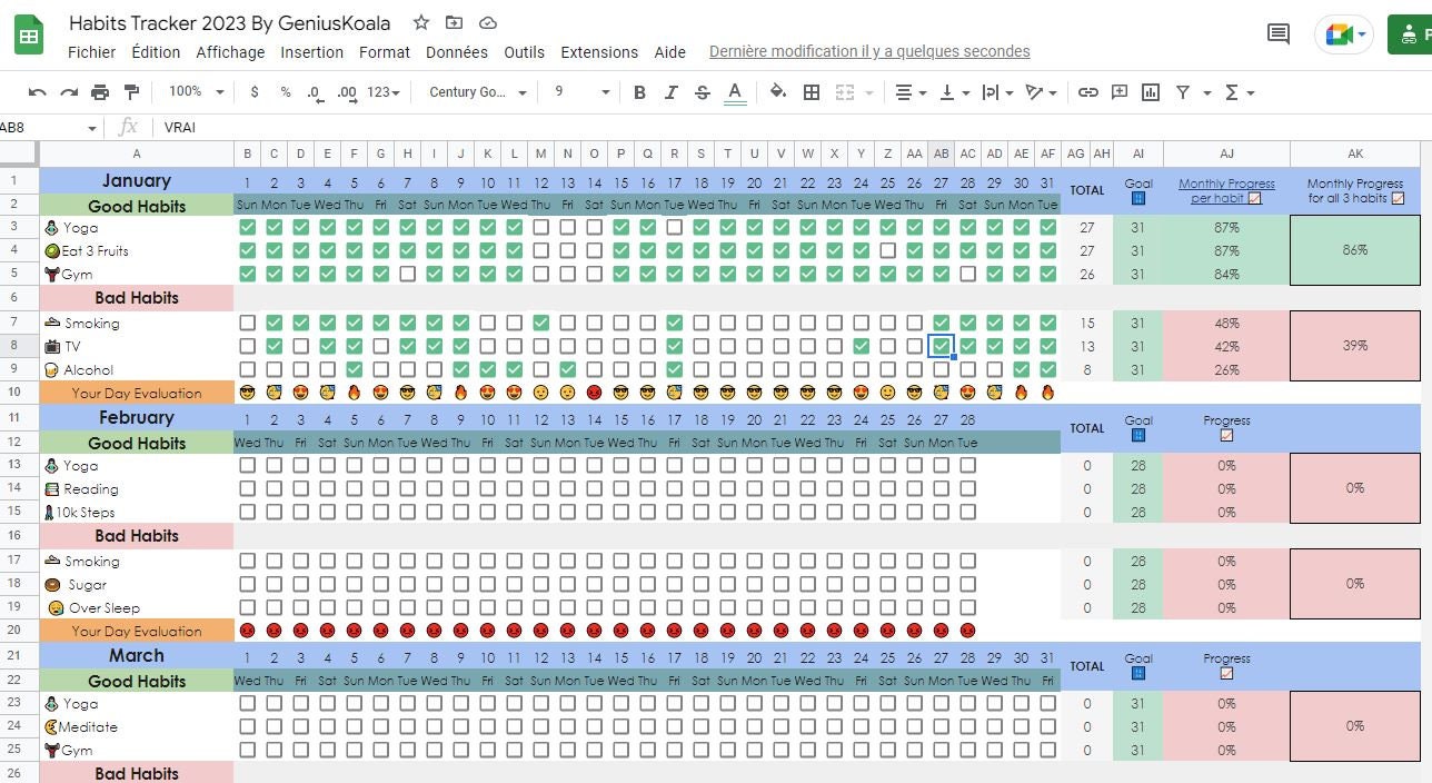 Habit Tracker Spreadsheet Google Sheets Habit Tracker Daily Habit