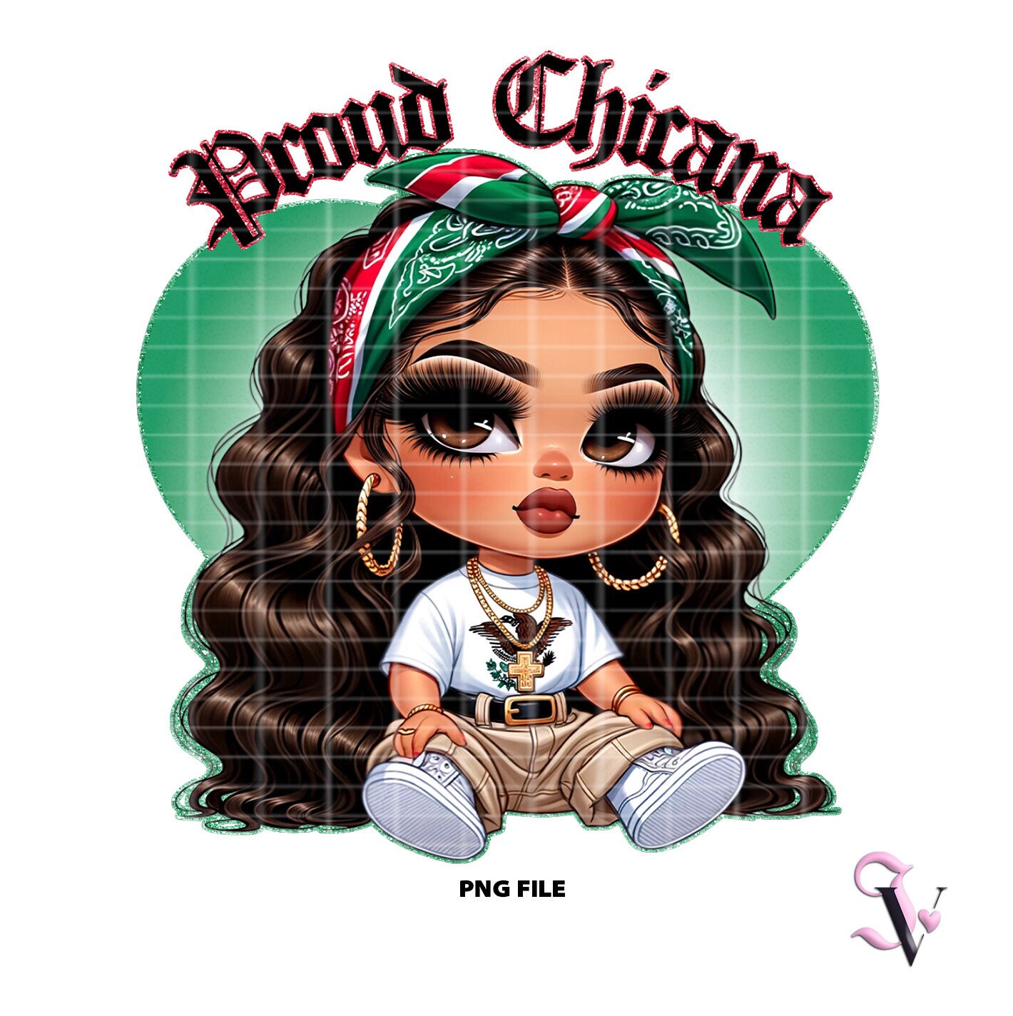 Proud Chicana Chola Chibi Style Mexicana Latina Shirt PNG For DTF Iron On Print Sublimation