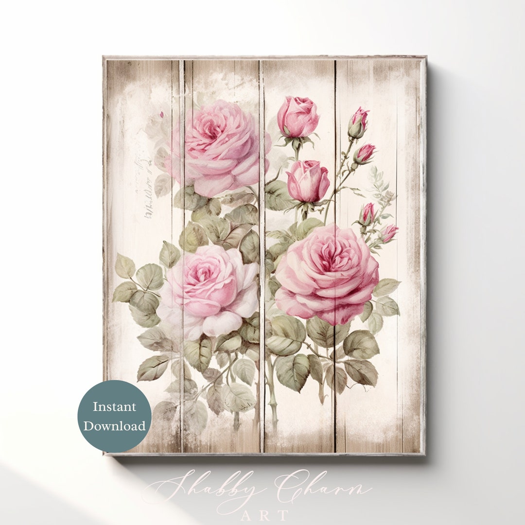 Shabby Chic White Wood Sign Wall Art Vintage Roses Cottage Style Floral