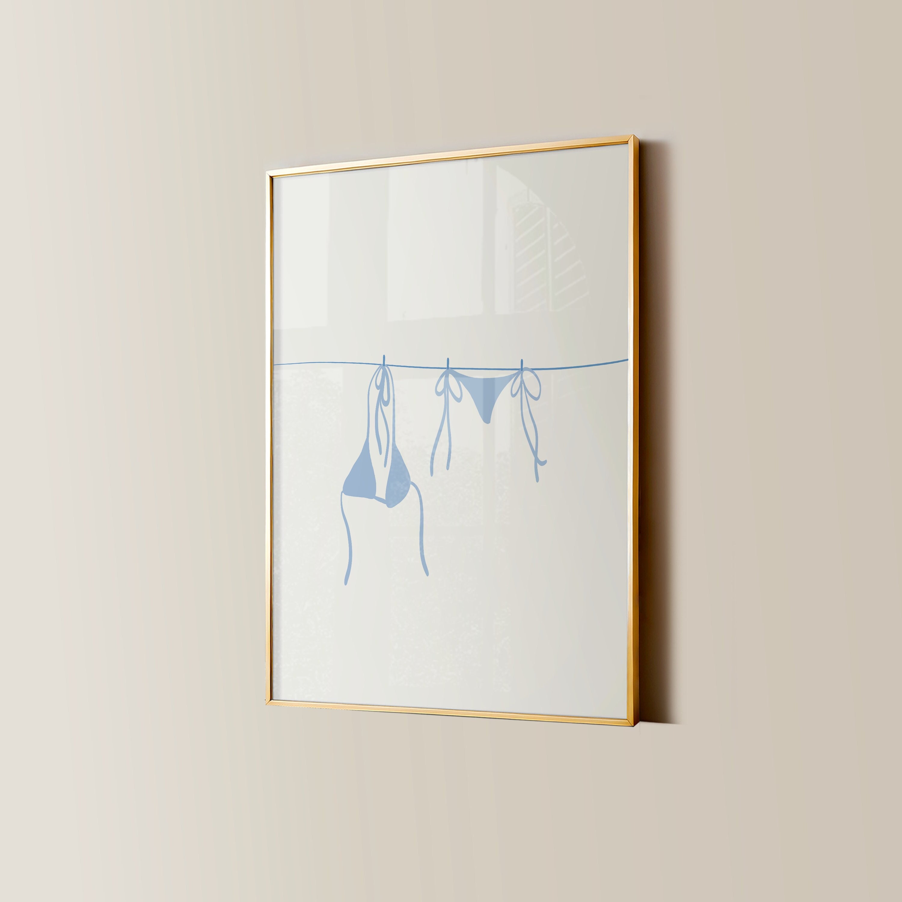 Bikini On Clothesline Print College Apartment Decor Coastal Beachy Dorm Room Posters Trendy