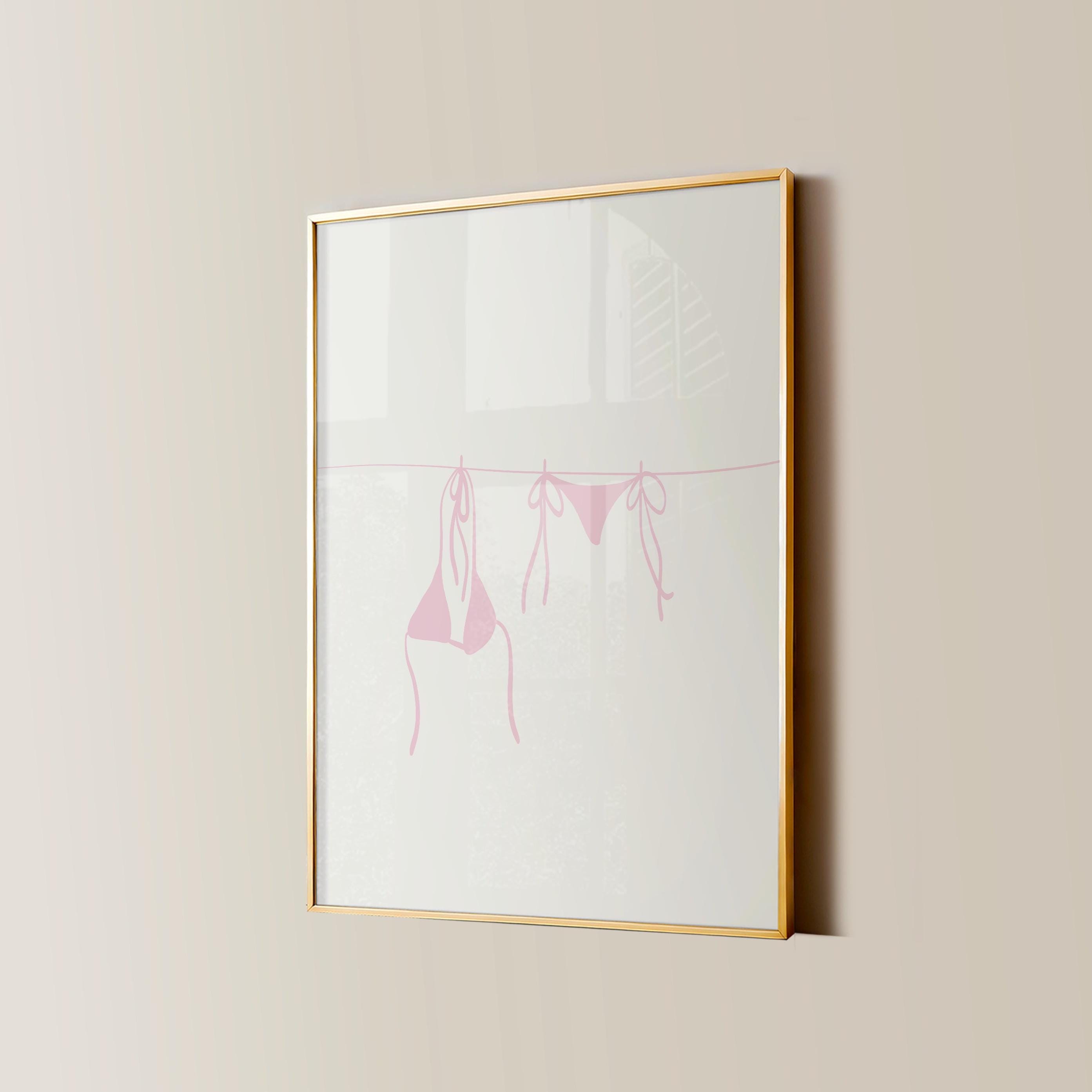 Bikini On Clothesline Print College Apartment Decor Coastal Beachy Dorm Room Posters Trendy