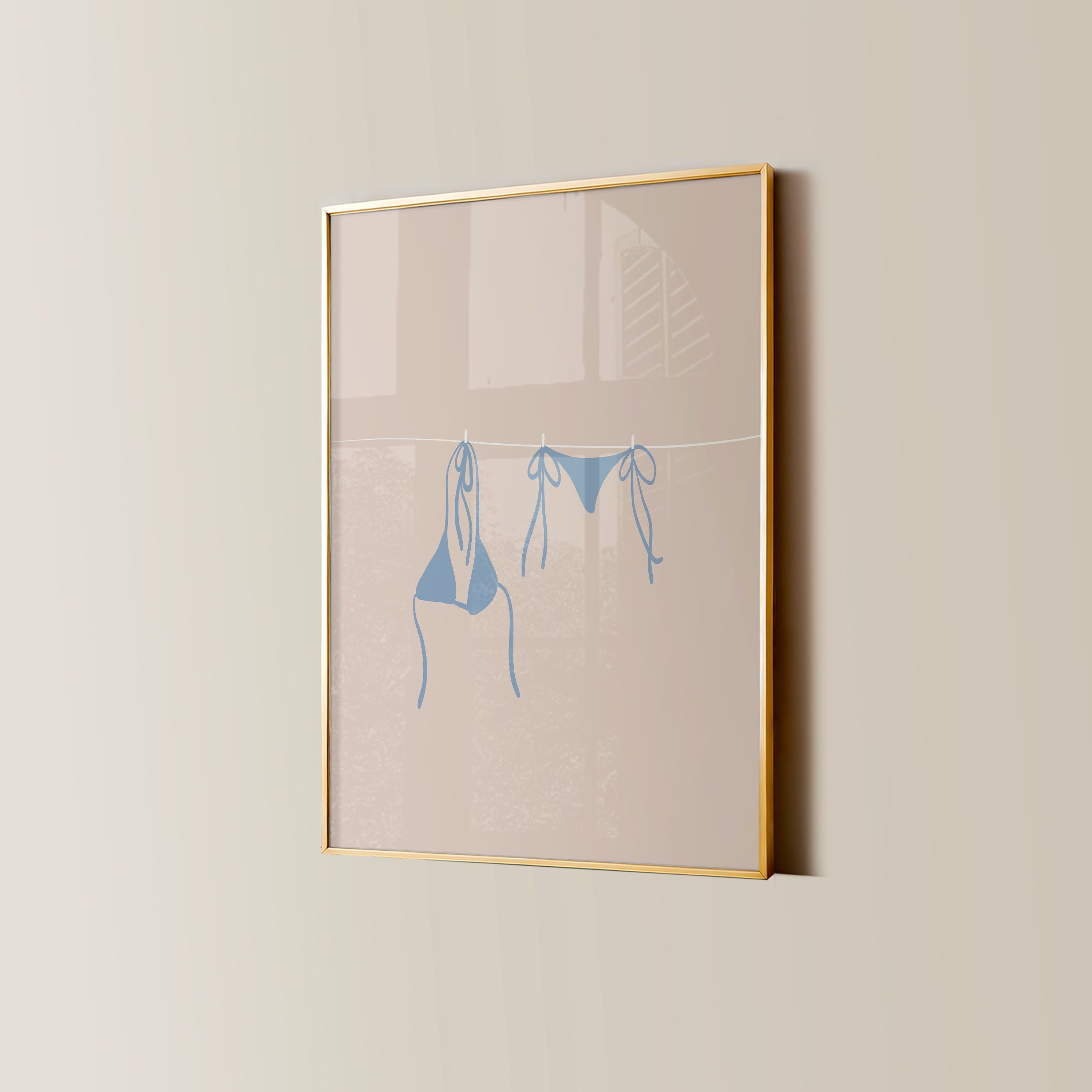 Bikini On Clothesline Print College Apartment Decor Coastal Beachy Dorm Room Posters Trendy