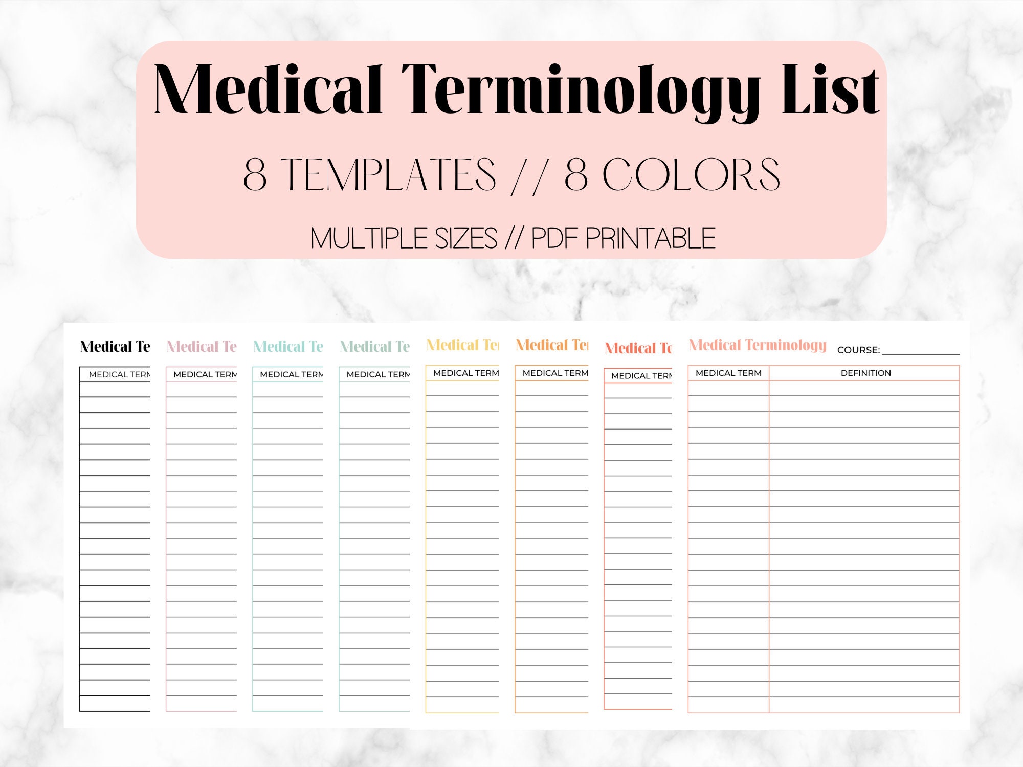 Medical Terminology List Medical Terminology Study Note Etsy