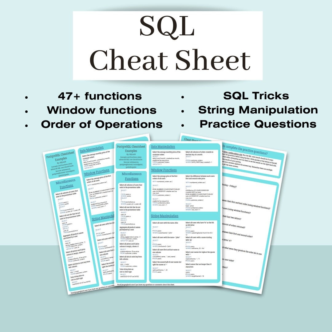 Sql Cheat Sheet Practice Questions Data Analyst Guides Pdf Digital