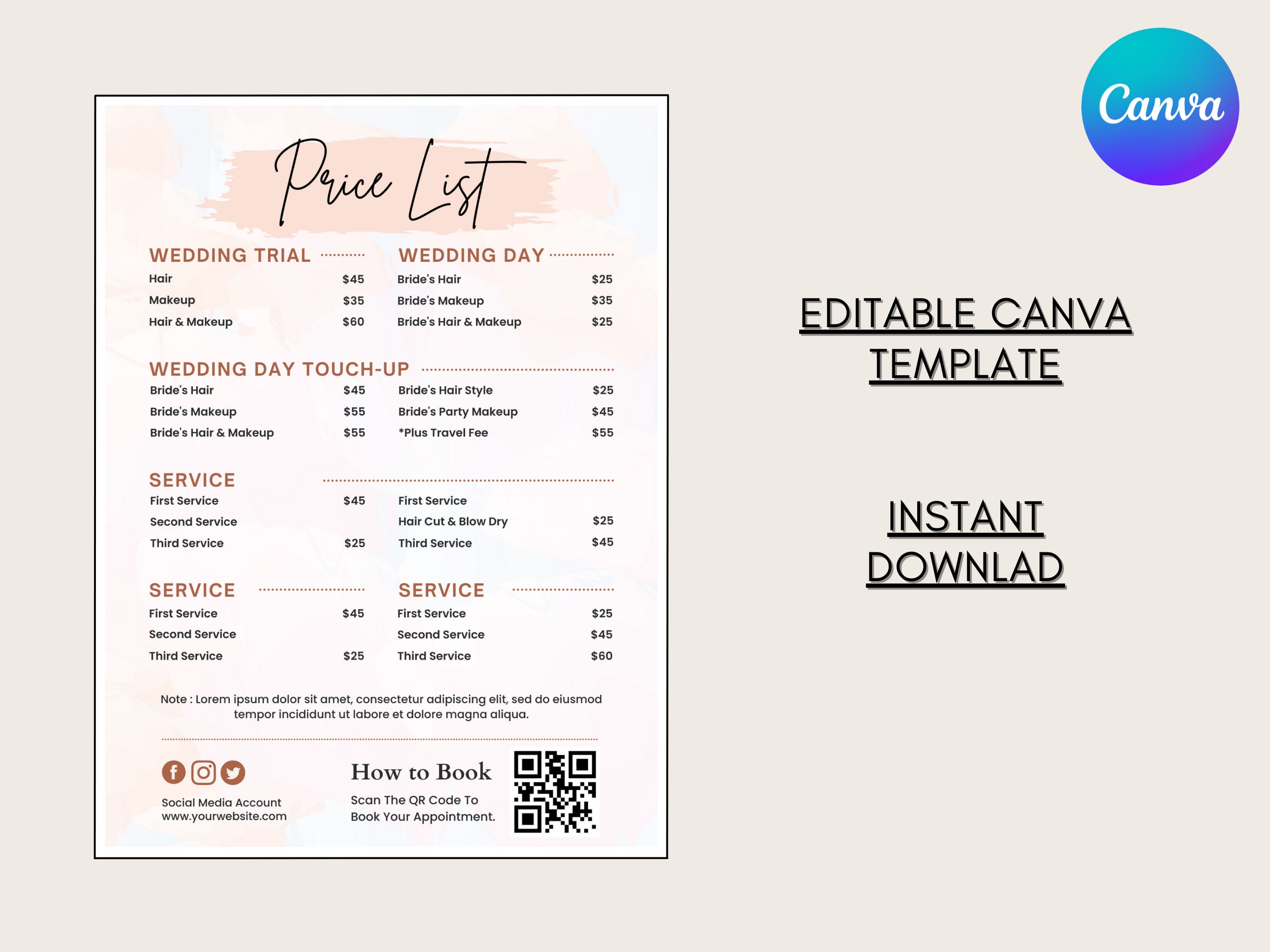 Editable Salon Price List Template Modern And Professional Etsy