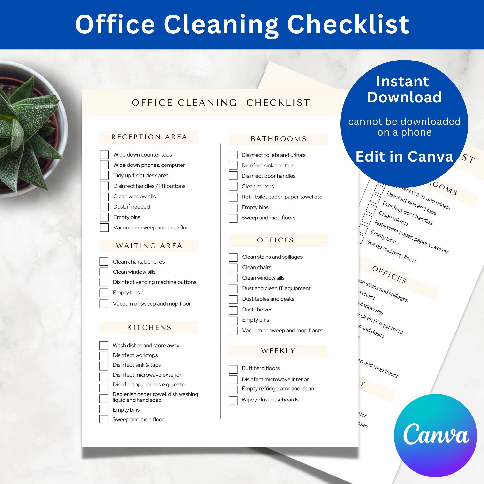Office Clean Checklist Office Cleaning Checklist Office Etsy