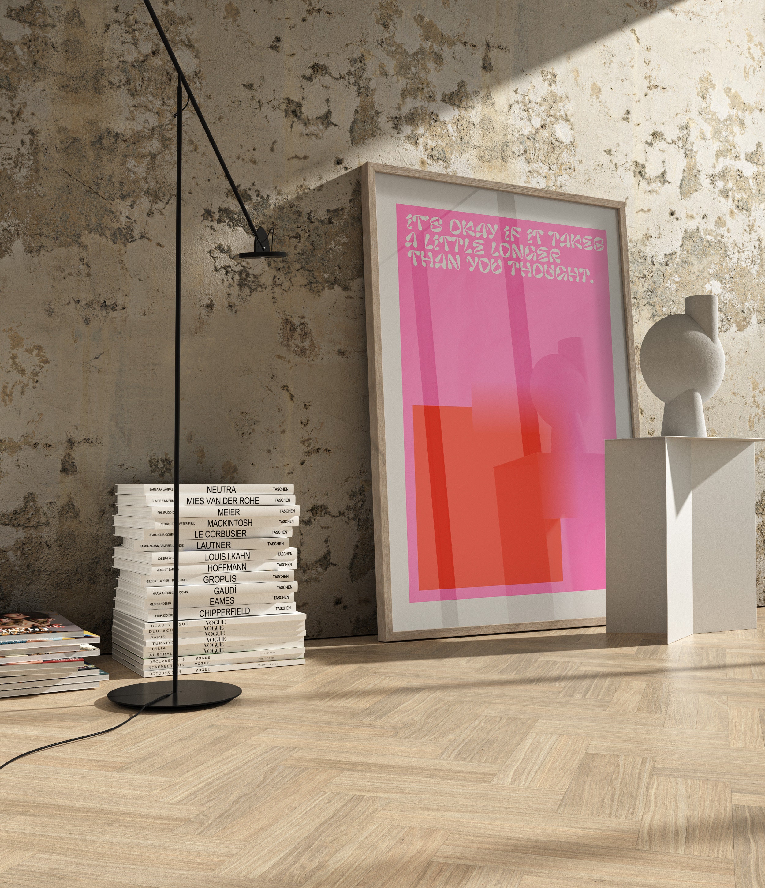 Abstract Hot Pink Typography Wall Art Giclée Print Y2K Wall Decor Trendy Poster Pink and Red