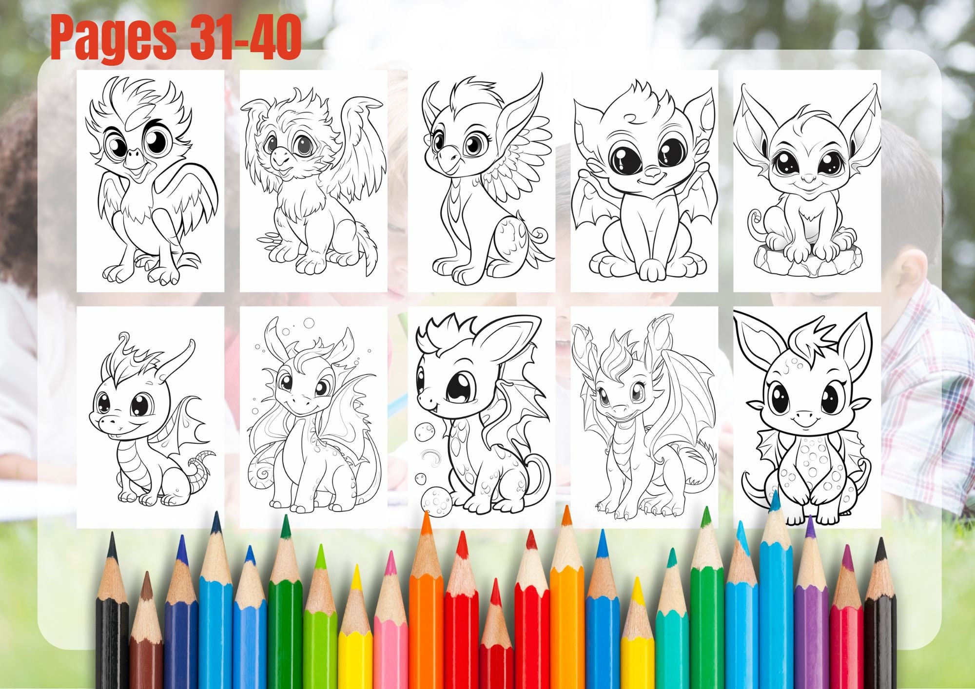 50 Cute Mythical Creatures Coloring Page Bundle Printable Etsy