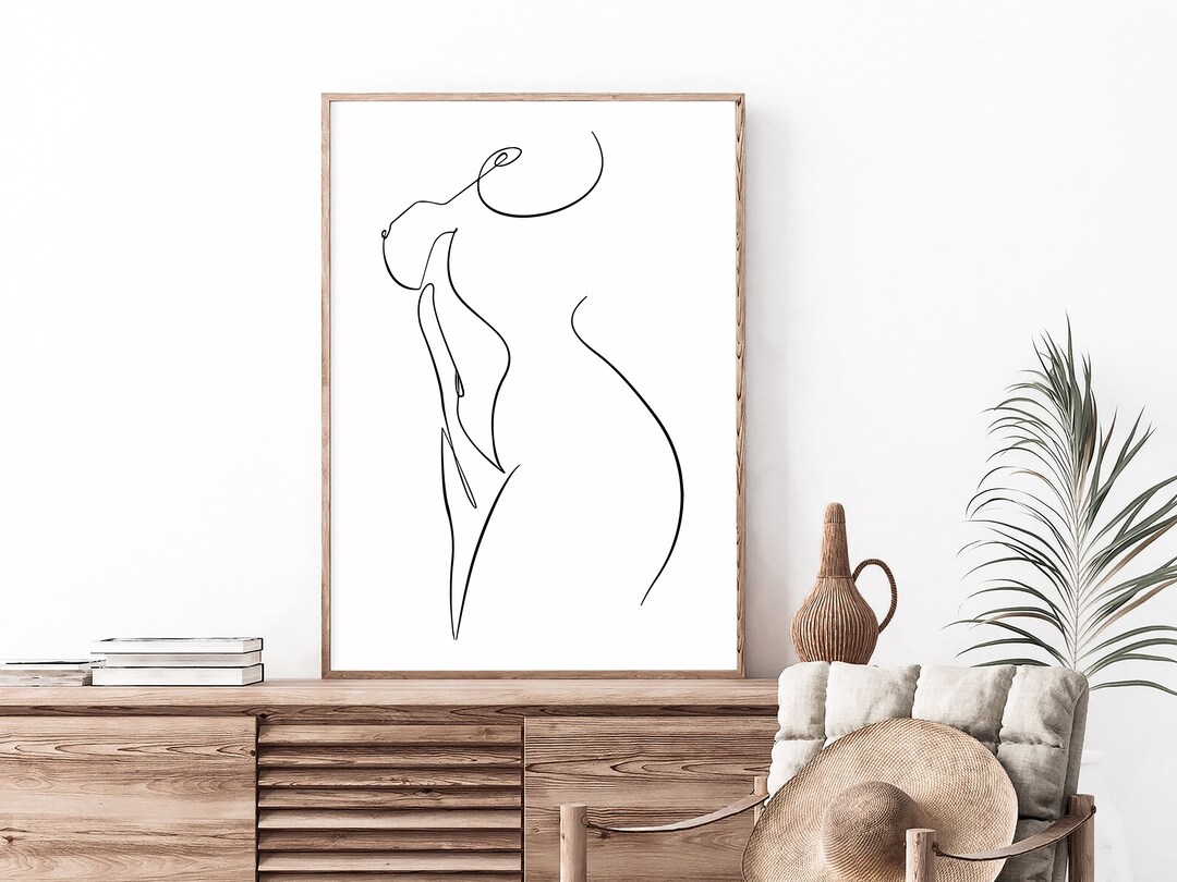 Naked Woman One Line Draw Art Nude Female Print Woman Body Wall Art