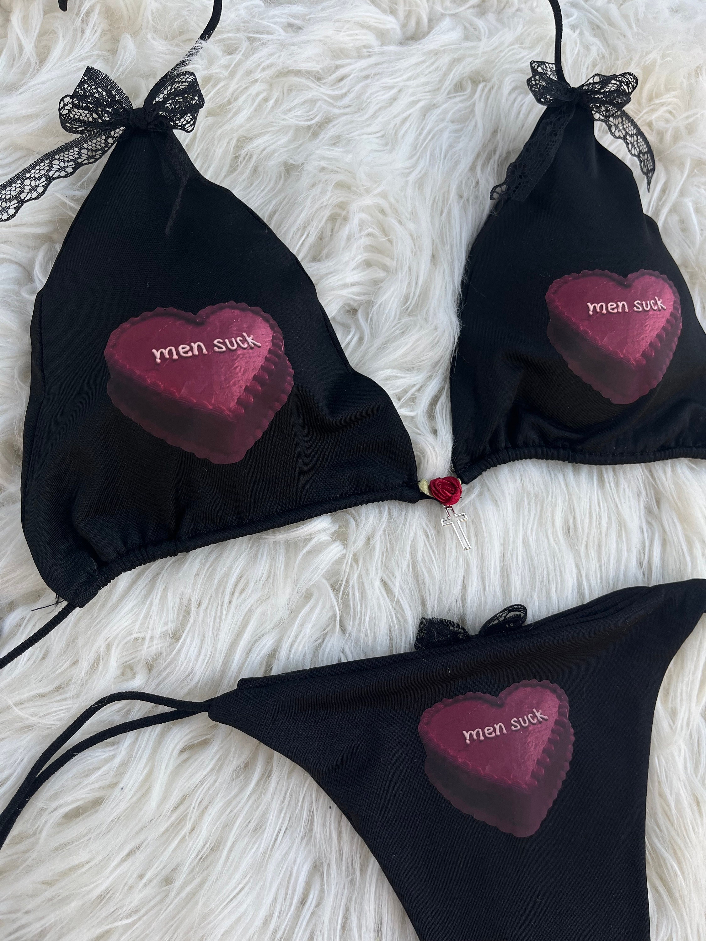 Heart Shaped Cake Custom Bikini Set Bra Swimsuit Personalized Black Emo Goth Egirl Feminist Etsy