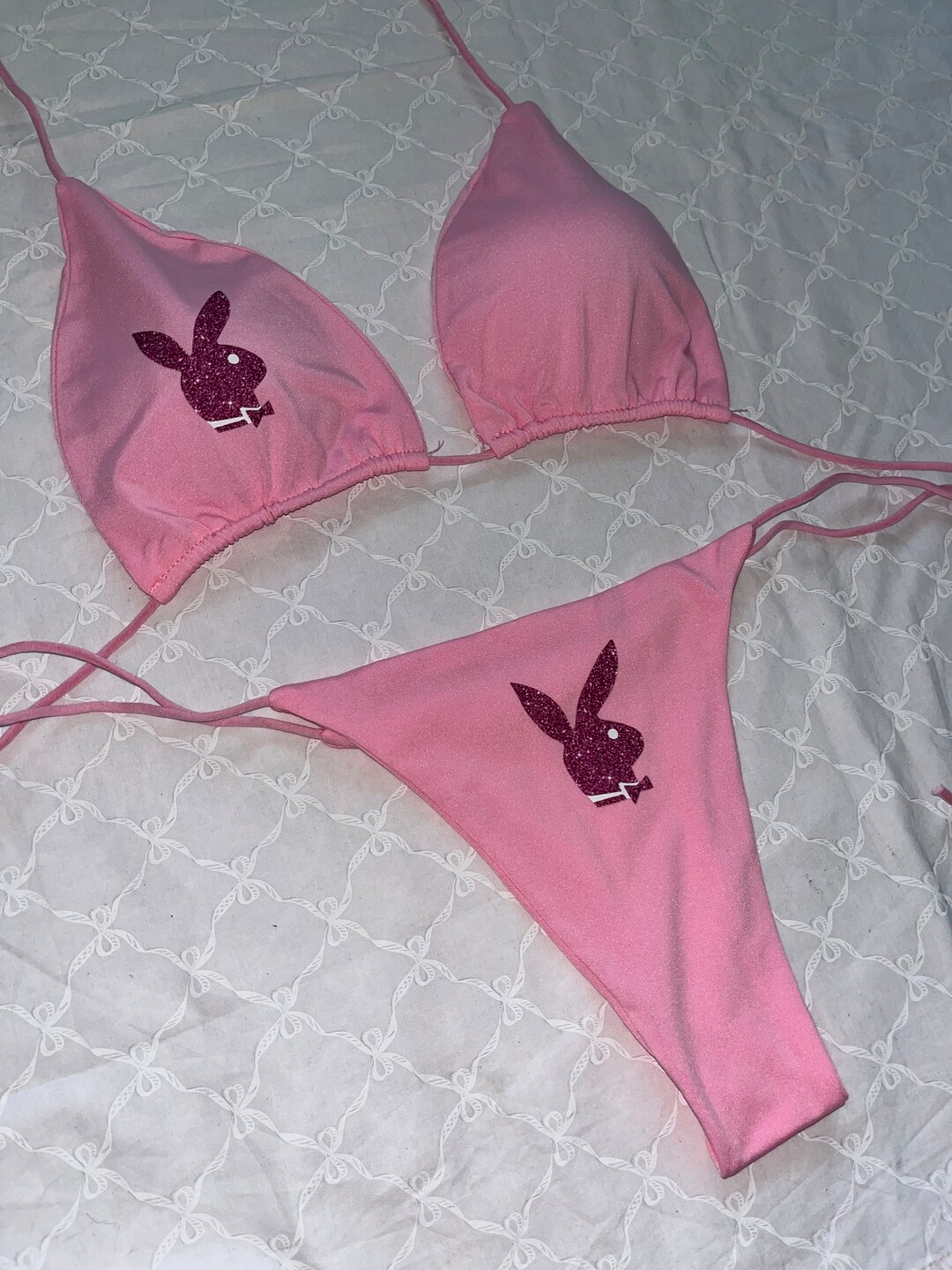 Bad Bunny Playboy Custom Bikini Set Bra Swimsuit Personalized Pink Coquette Egirl Etsy