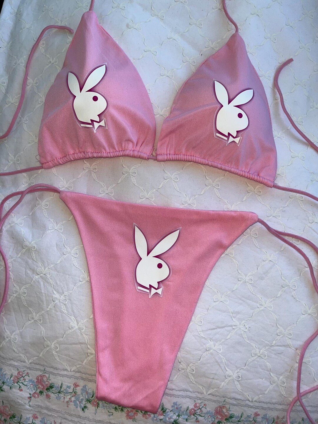 Bad Bunny Playboy Custom Bikini Set Bra Swimsuit Personalized Black Emo Goth Egirl Pink Etsy