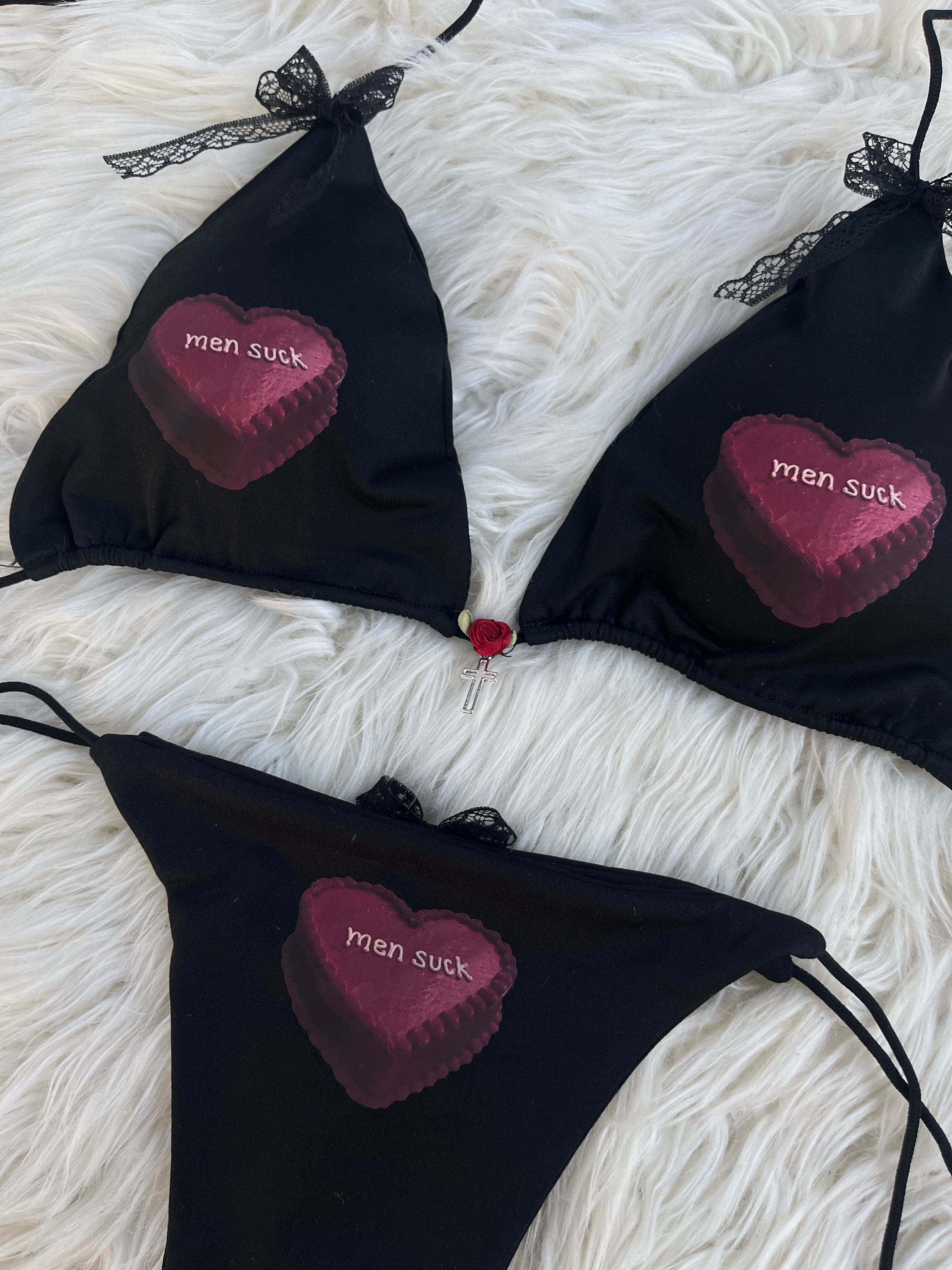 Heart Shaped Cake Custom Bikini Set Bra Swimsuit Personalized Black Emo Goth Egirl Feminist Etsy