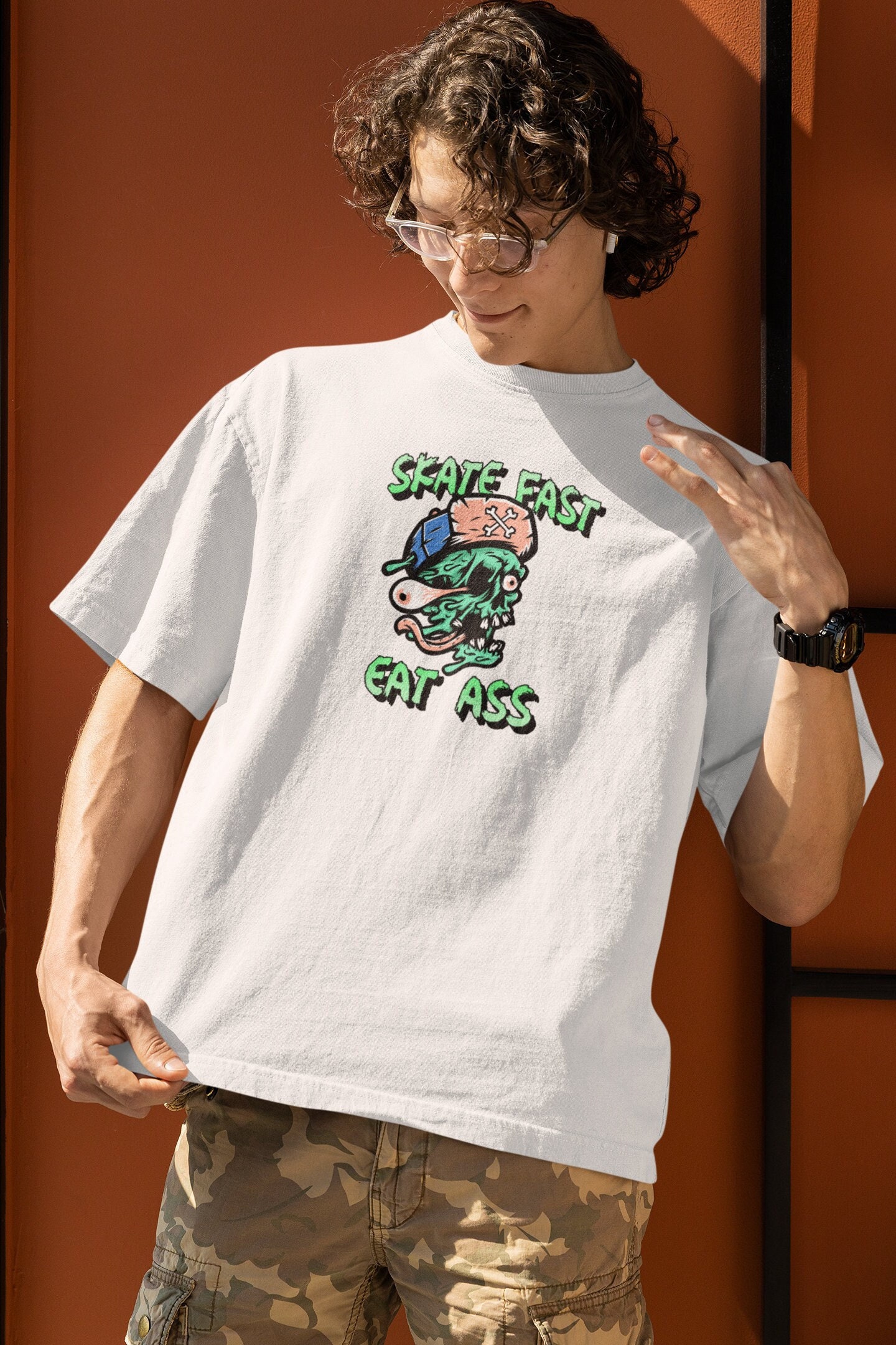 Skate Fast Eat Ass Unisex Skateboarding Shirt Funny Tshirt Design