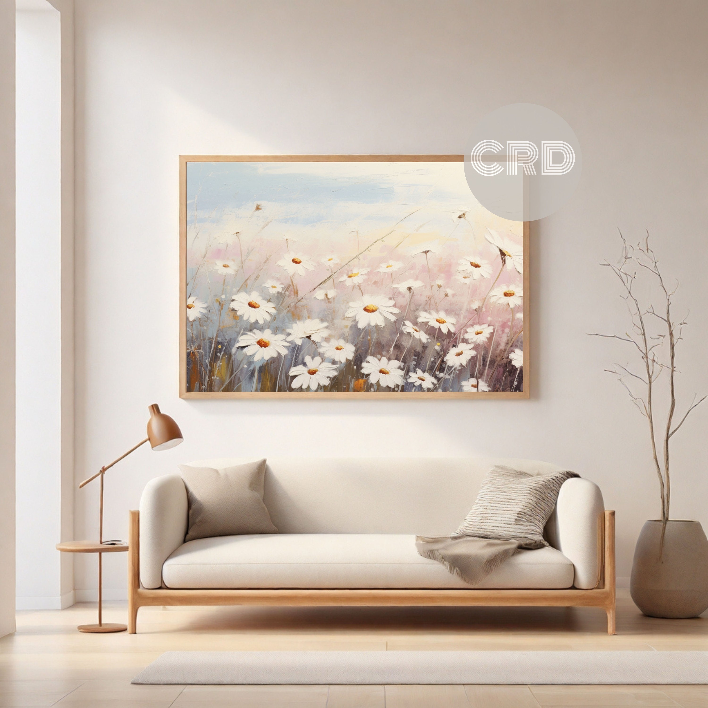 Textured Daisy Flower Frame TV Art Daisy Field With Soft Textural