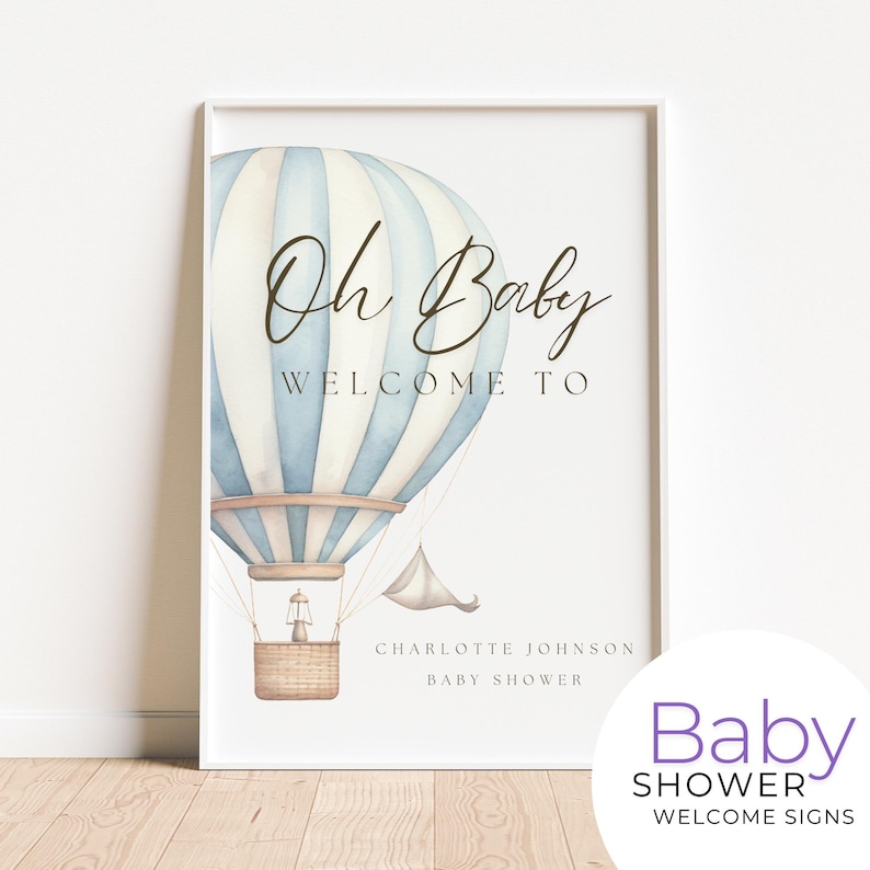 Hot Air Balloon Baby Shower Welcome Sign Editable Template Etsy