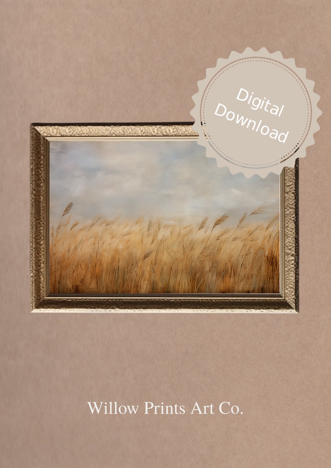 Golden Summer Wheat Field Print Farmhouse Decor Vintage Landscape Oil