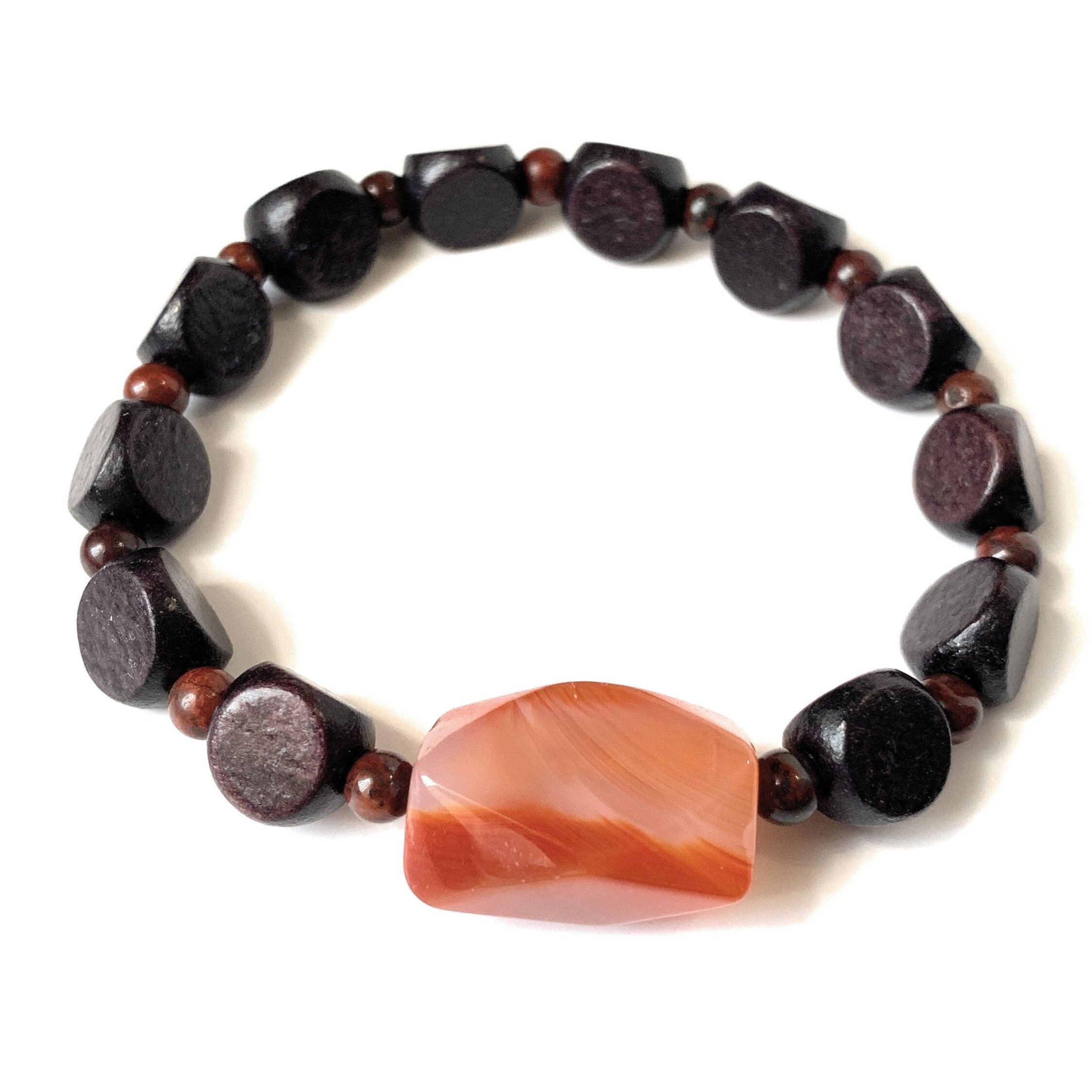 Wood And Agate Stacking Bracelet Chunky Stretch Bracelet For Etsy