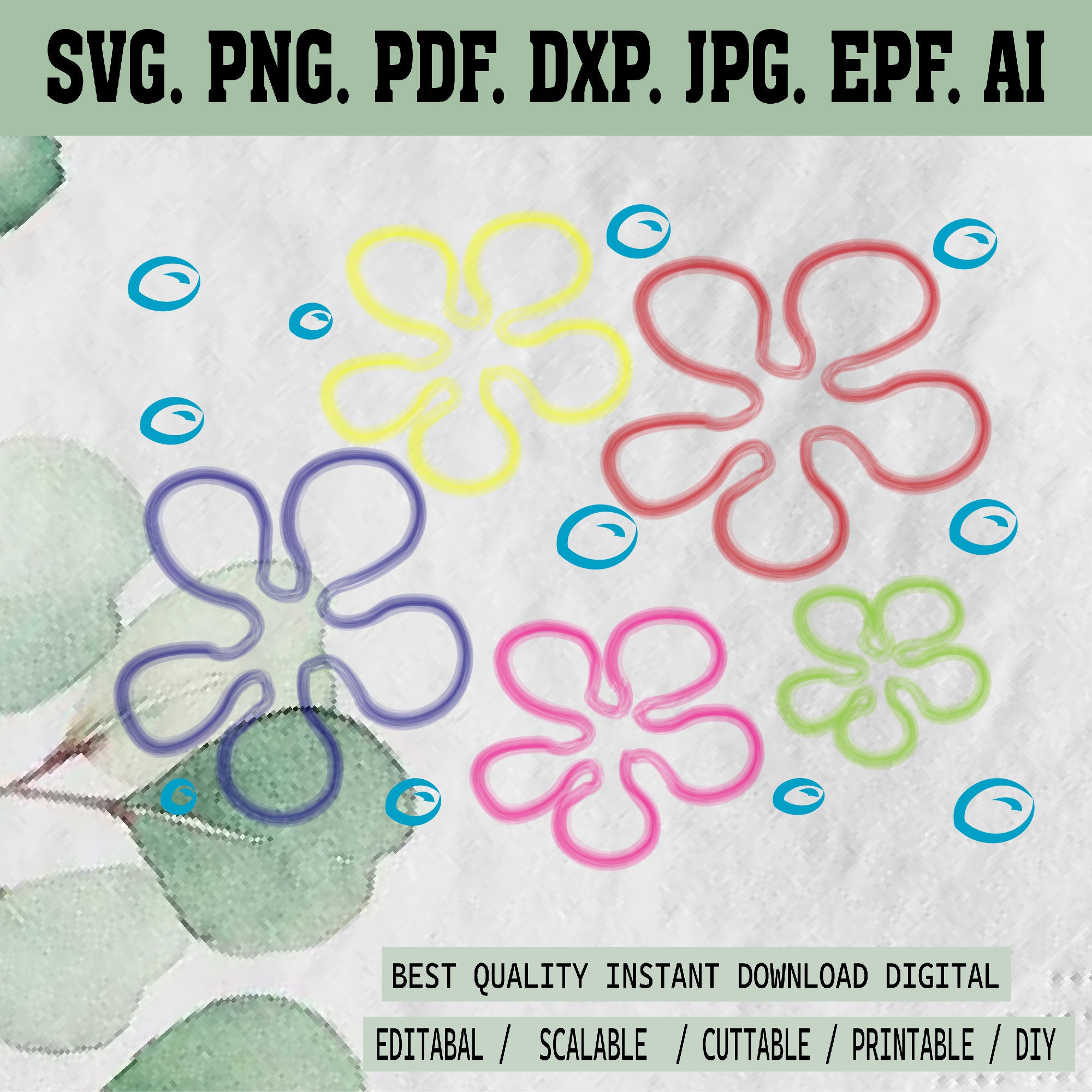 Bikini Flowers Bundle Flower Png Sponge Pastel Flower Svg Decals Stickers Decorations