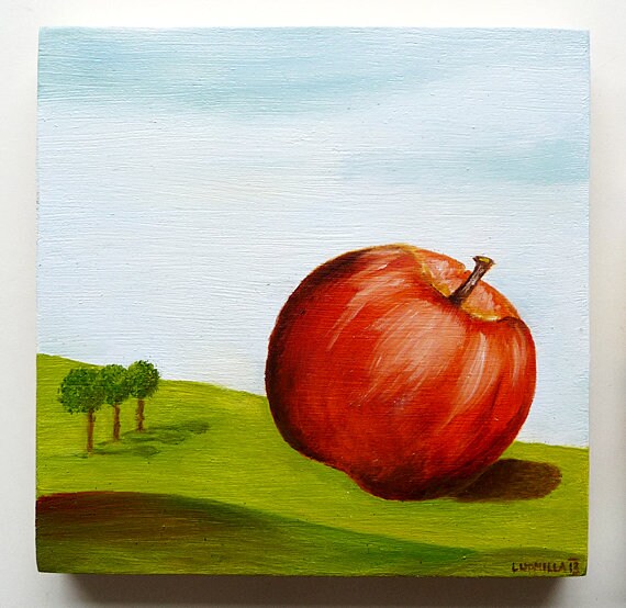 Apple Original Oil Painting Surreal Landscape Still Life Wall Art