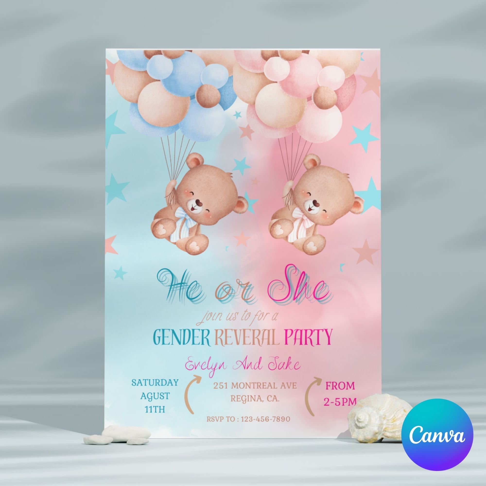 Gender Reveal Invitation Invite Teddy Bear Idea Gender Reveal Invitation Hot Air Balloons Pink