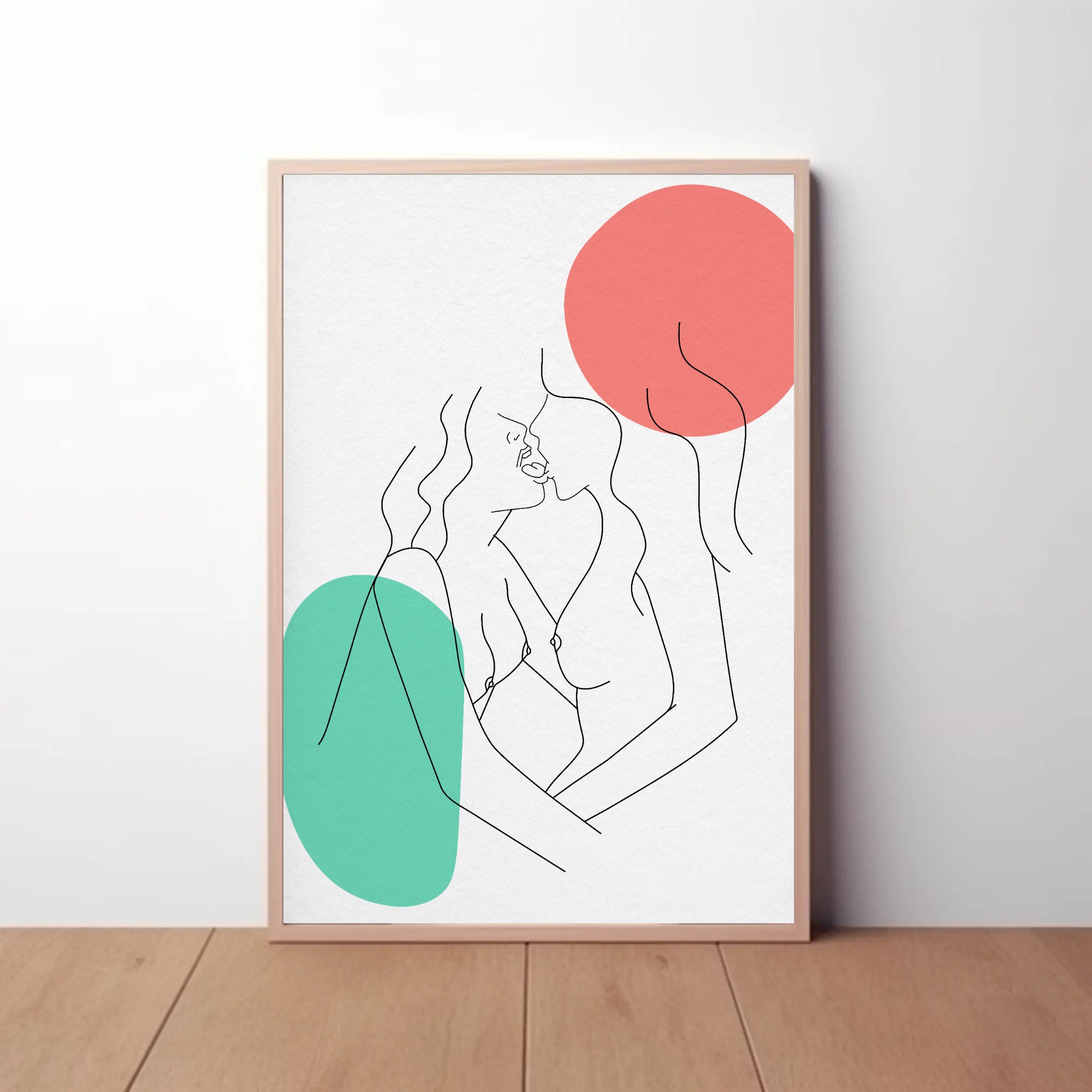 Lesbian Nude Couple Line Art Lesbian Couple Kiss Wall Art LGBTQ Wall Decor Minimalistic Art