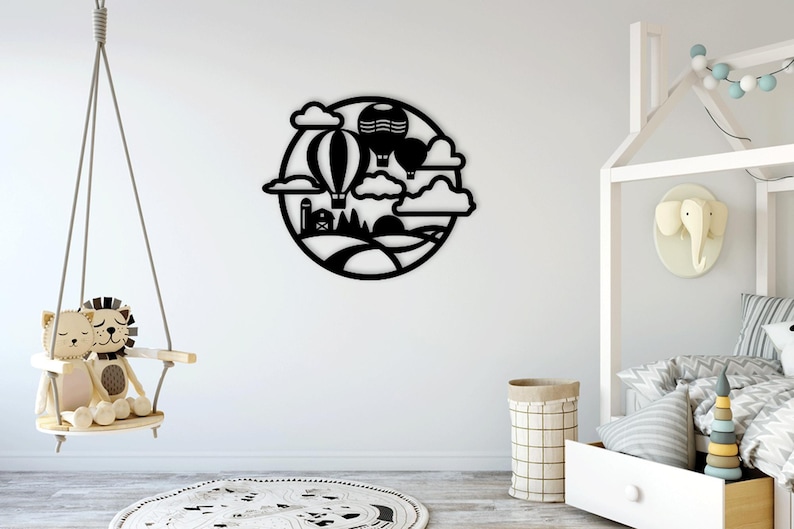 Hot Air Balloon Laser Cut Svg Dxf Files Wall Sticker Engraving Silhouette Template Cnc