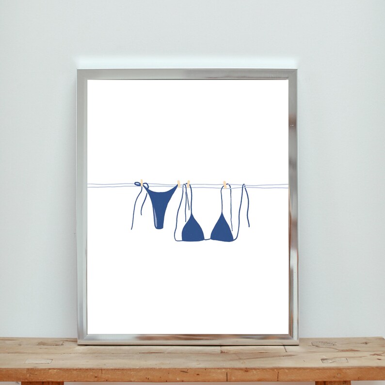 Navy Blue Bikini Art Print Bikini Hanging Poster Digital Wall Art Beach Decor Printable