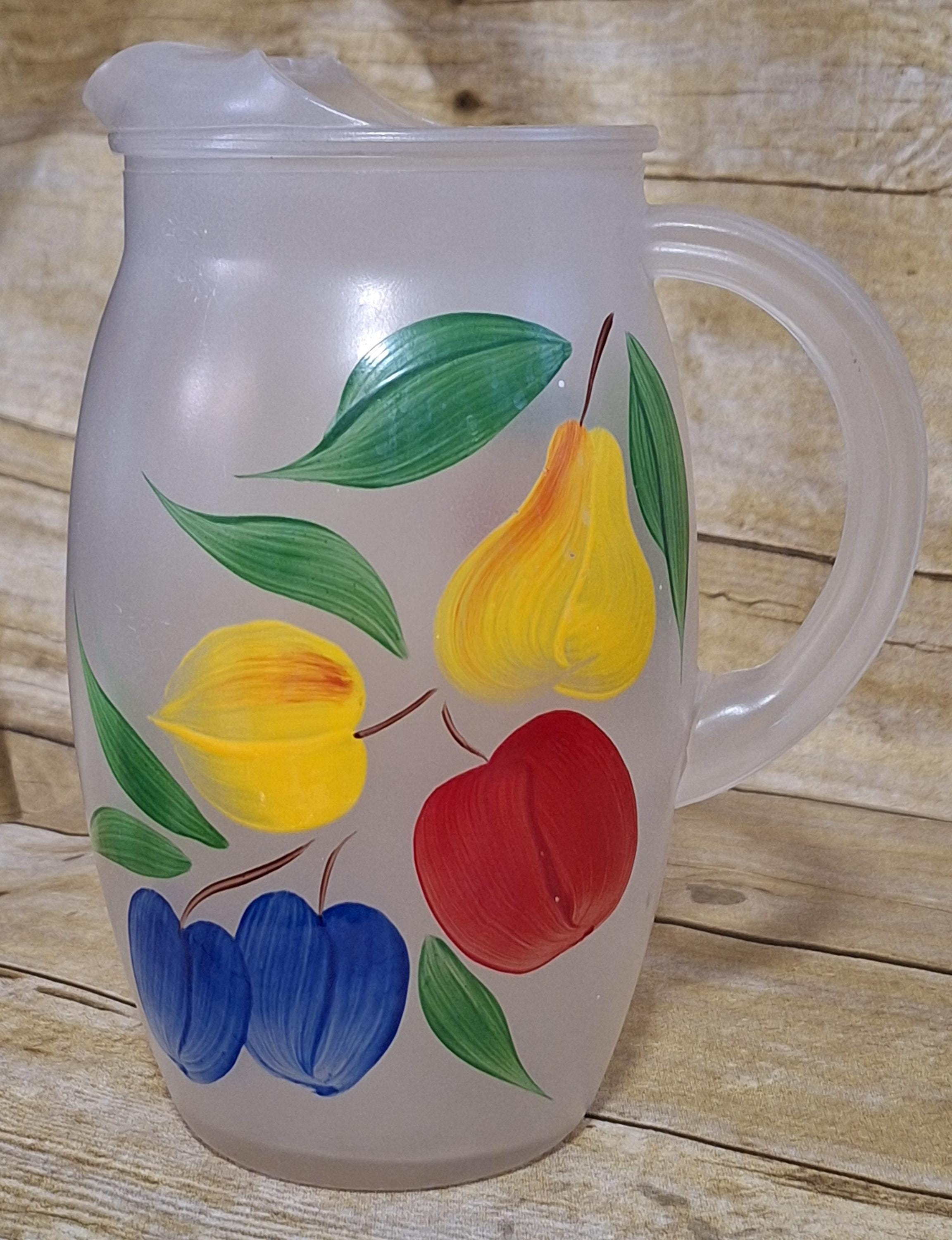 Vintage Bartlett Collins Frosted Fruit Orchard Mini Pitcher Gay Fad Satin Glass Beautiful