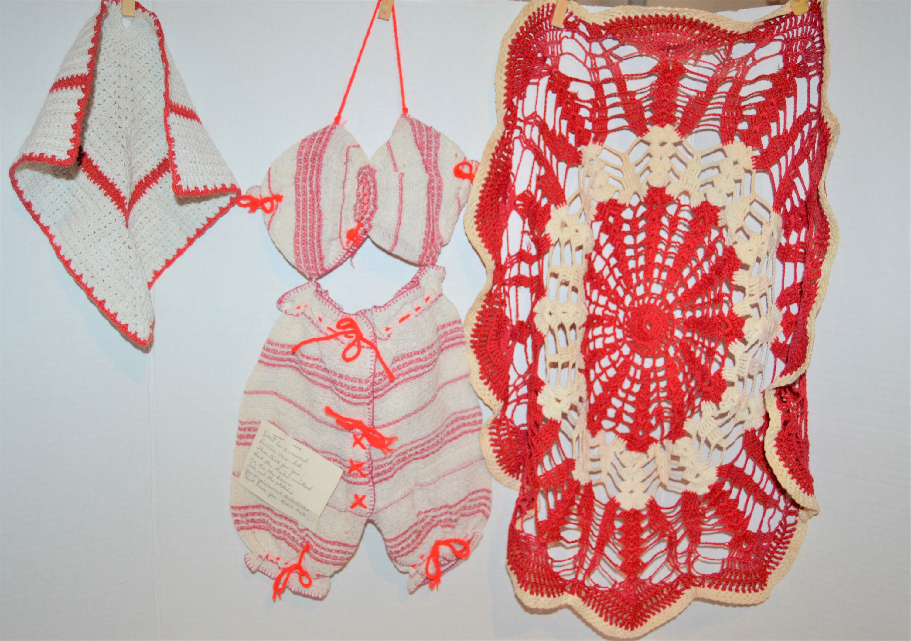 Kitsch Red White Window Or Wall Cutes Bikini Doily And Rag Etsy