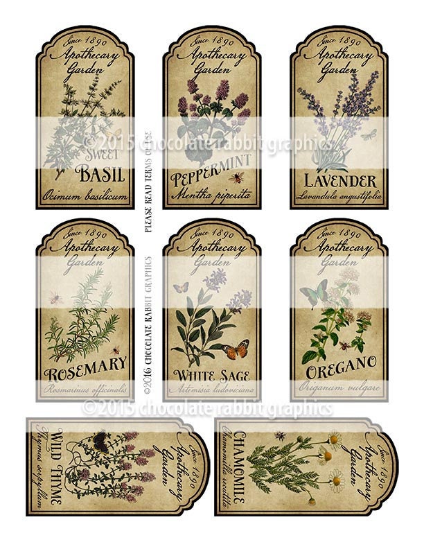Herb Garden Labels Printable Apothecary Labels Vintage Style Etsy