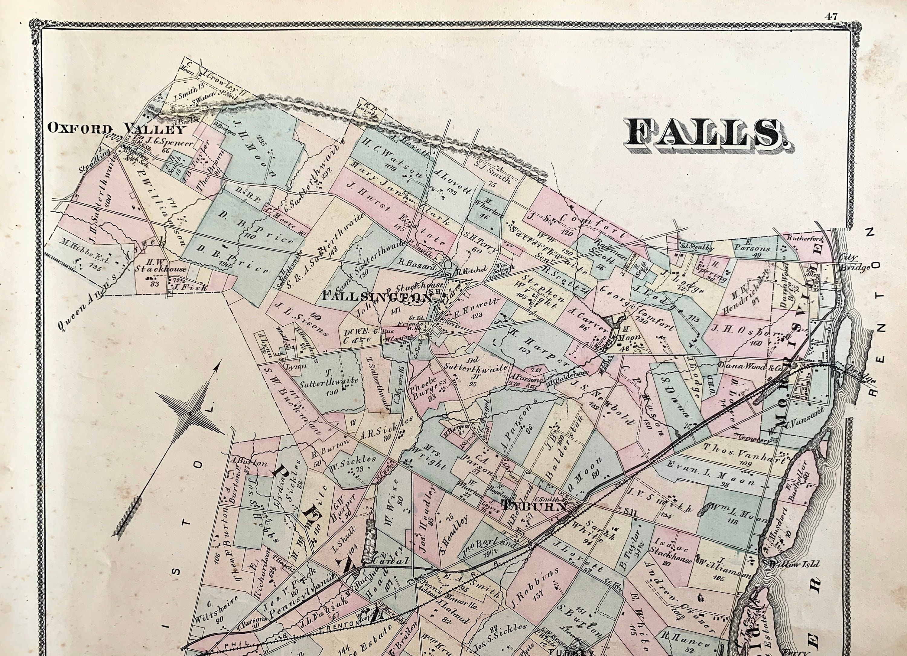 1875 Falls Township Map Original Bucks County Atlas Map Etsy España