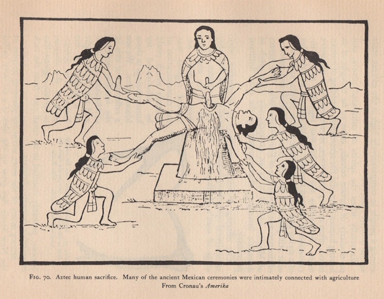 C Aztec Human Sacrifice Print Original Vintage Print Etsy