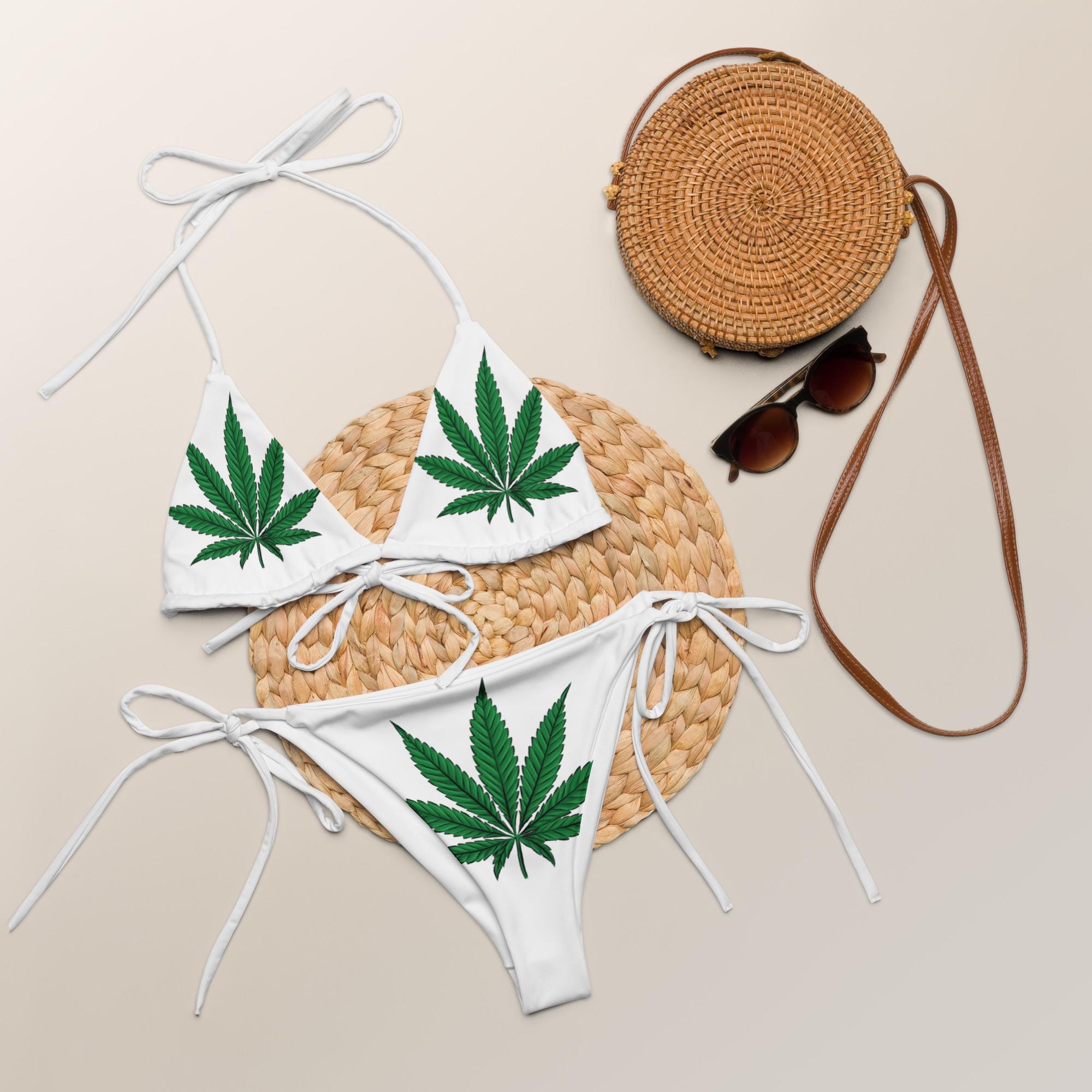 Friendly Cannabis String Bikini Sexy Bohemian Style Two Piece Weed Lovers Beach Swimwear