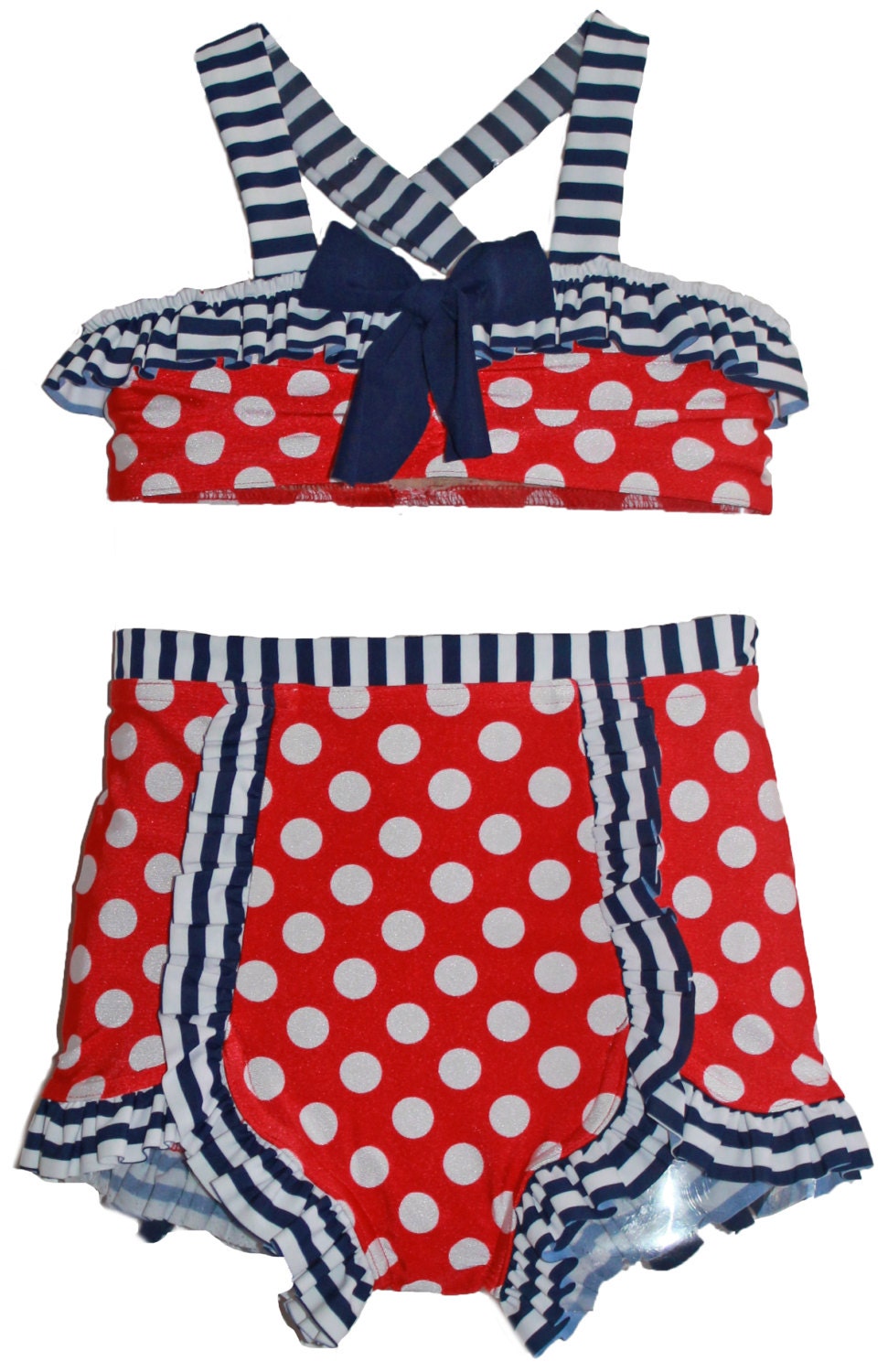 Sale Retro Ruffled High Waisted Bikini In Independence Size T T