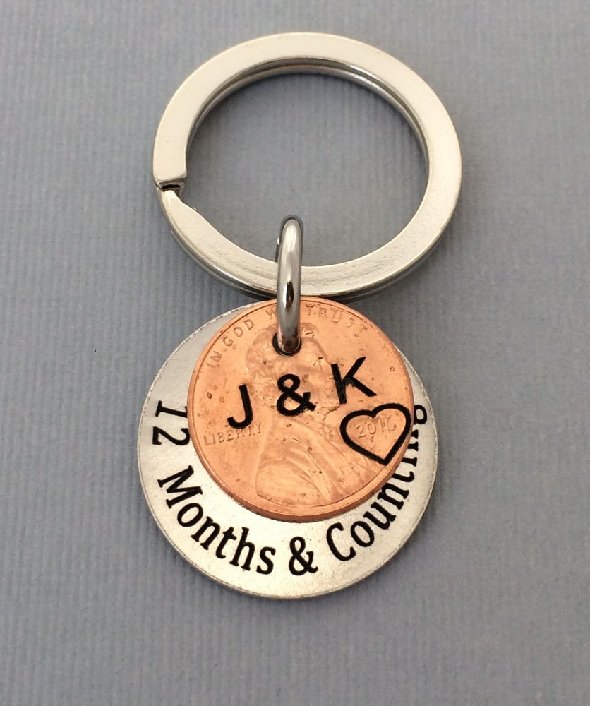 Anniversary Gift - Anniversary Gift For Men - Personalized KeyChain - Stamped Penny KeyChain - Months & Counting Keychain
