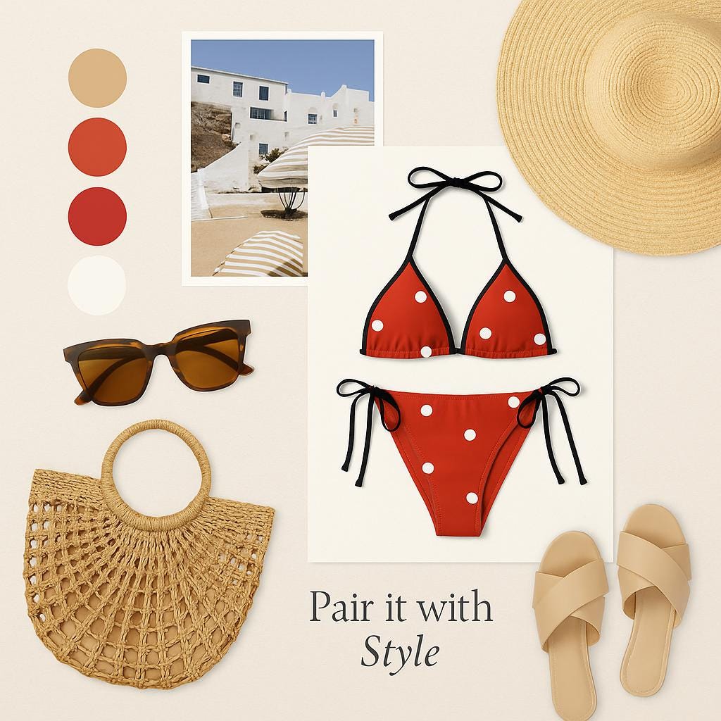 Retro Red Polka Dot Bikini Set Triangle Tie Swimwear For Poolside