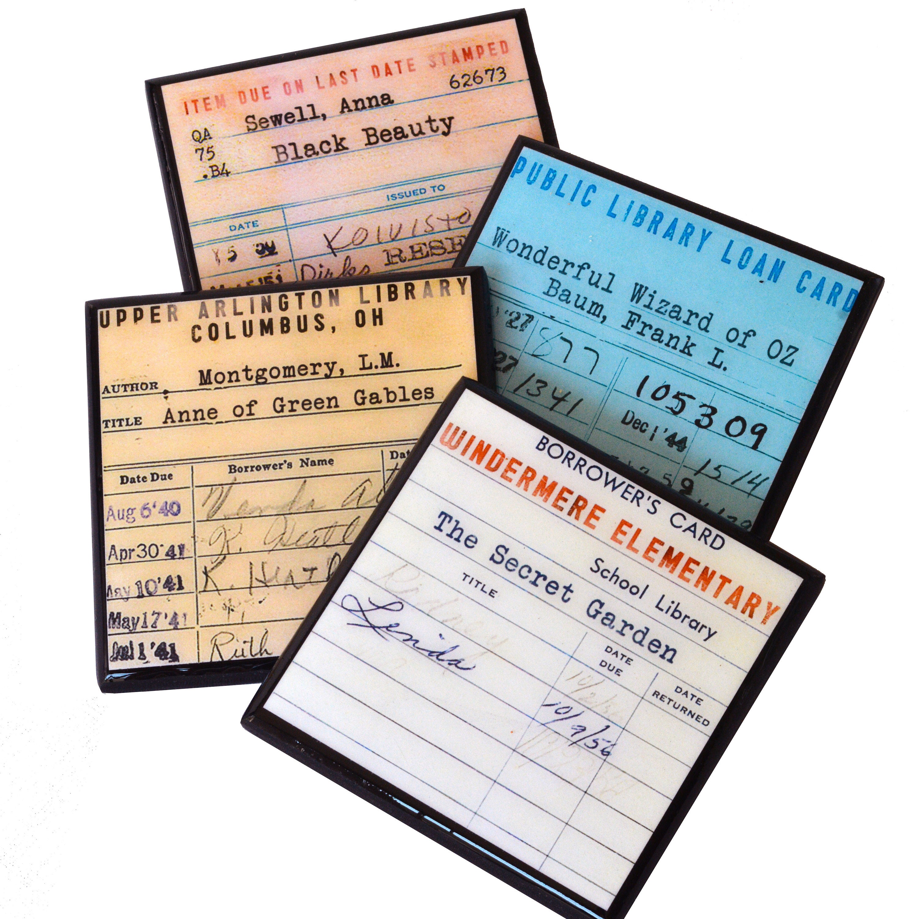 Book Lovers Coaster Set Library Due Date Card Wood Coasters image 1