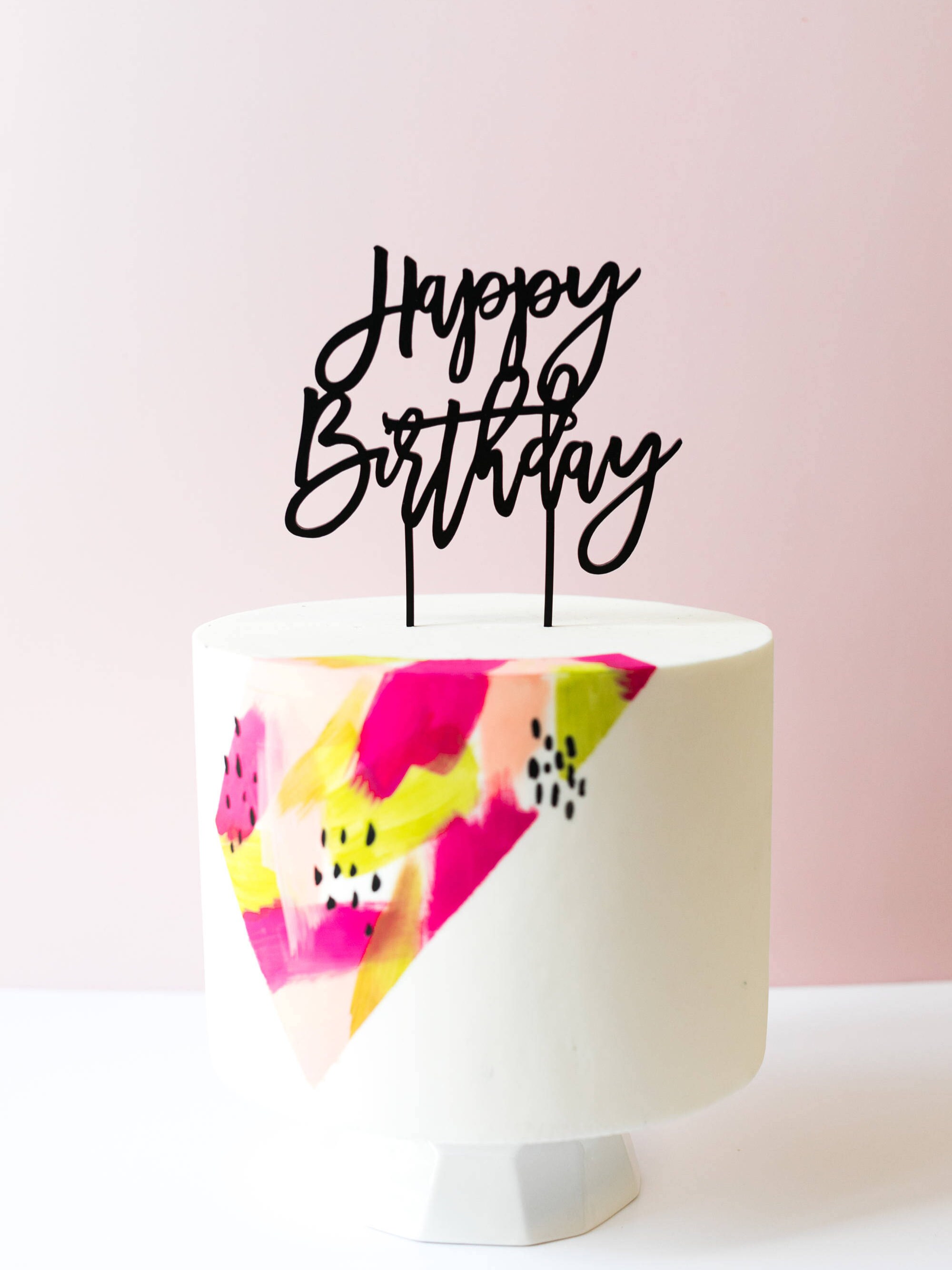 happy birthday cake topper, laser cut, acrylic, calligraphy cake