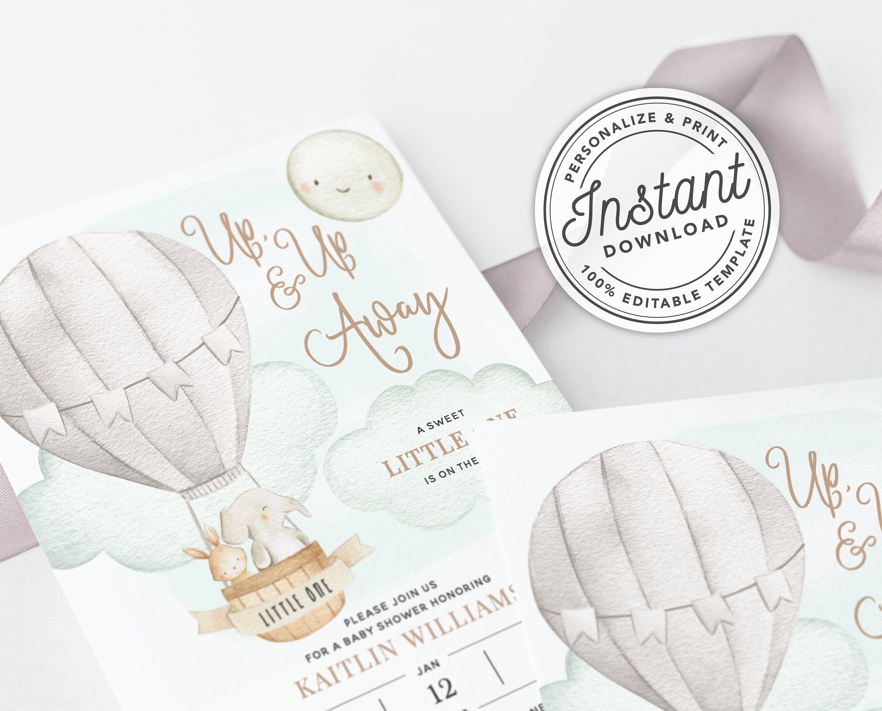 Up Up And Away Hot Air Balloon Gender Neutral Baby Shower Etsy