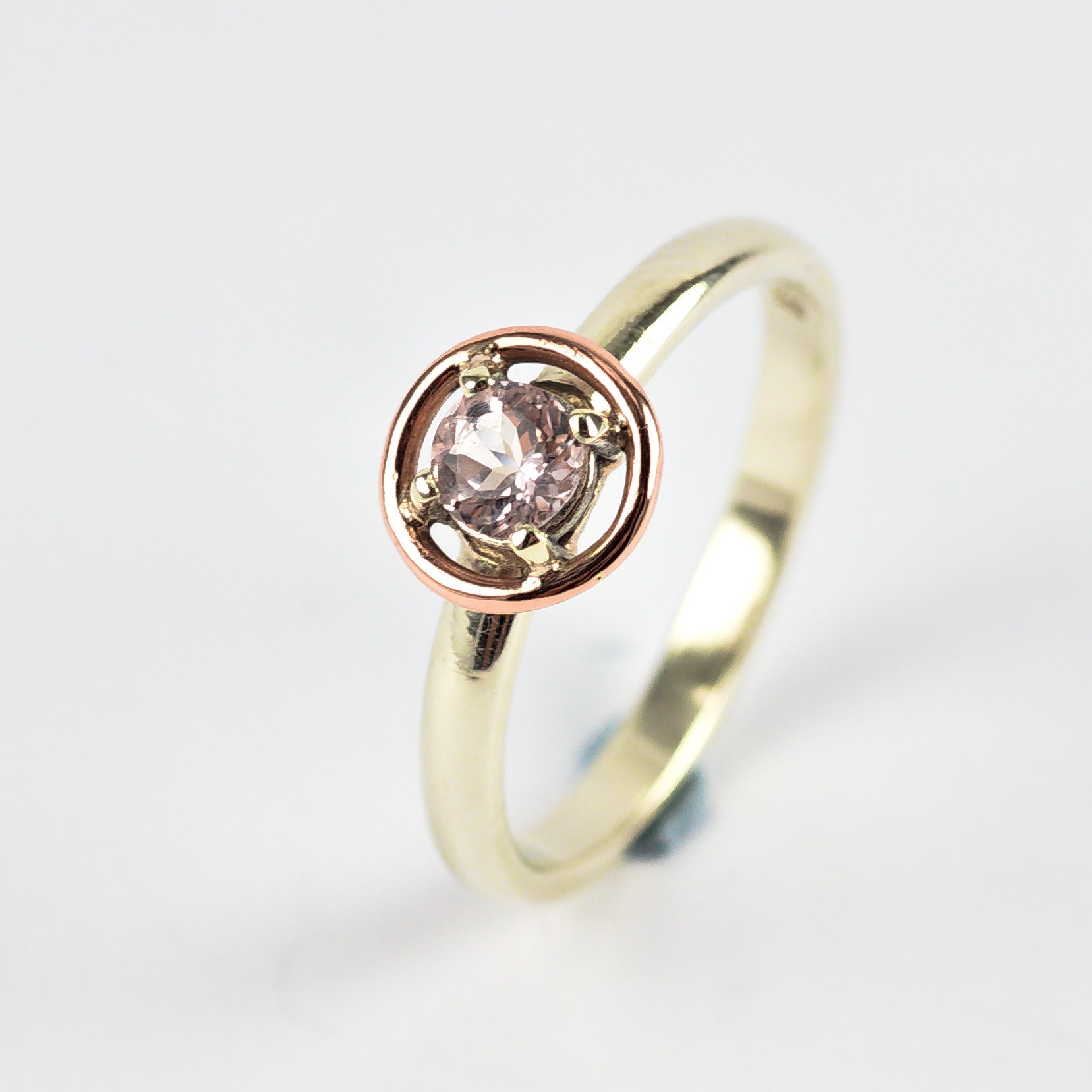 One Of A Kind Morganite Engagement Ring, Two Tone 9K Rose Gold & White Gold, Size 6 1/4