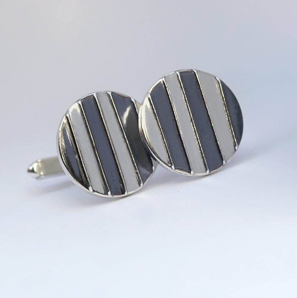 Striped Cufflinks - Oxidized Sterling Silver Cufflinks, Modern & Minimalist, Mens Gift