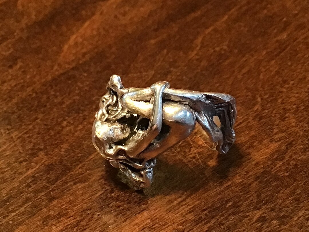 Solid Sterling Silver Nude Mermaid Lady Woman Ring Unique Designer Fantasy Sculpture Nautical