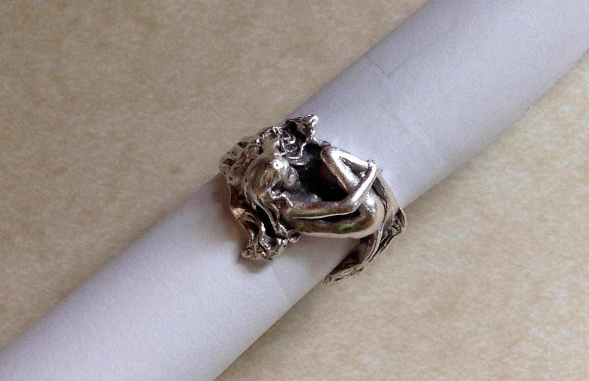 Solid Sterling Silver Nude Mermaid Lady Woman Ring Unique Etsy