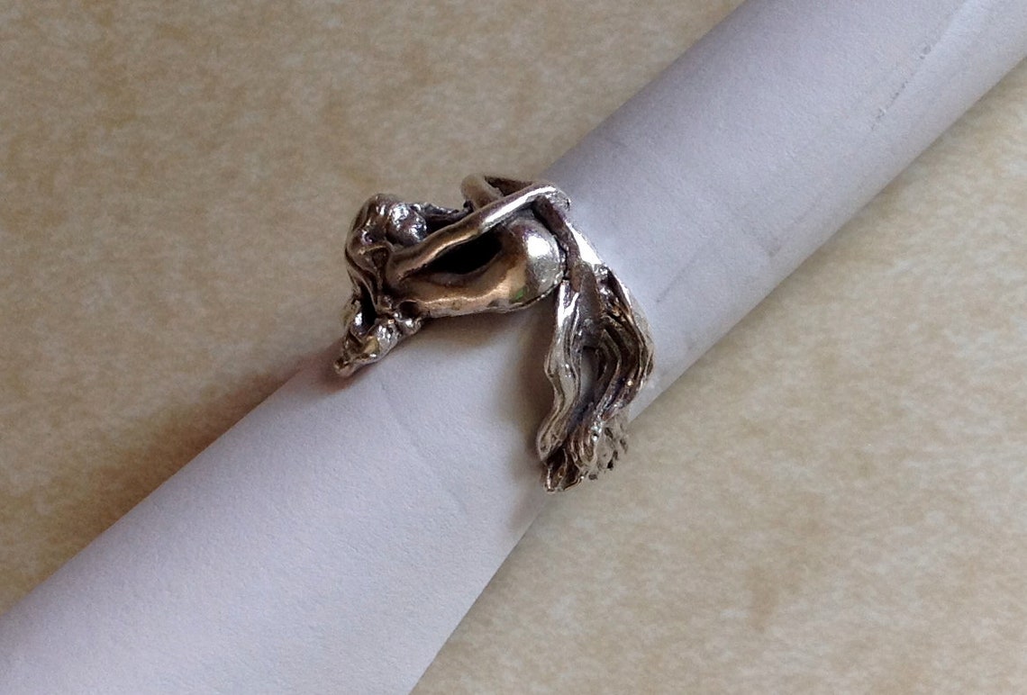 Solid Sterling Silver Nude Mermaid Lady Woman Ring Unique Etsy
