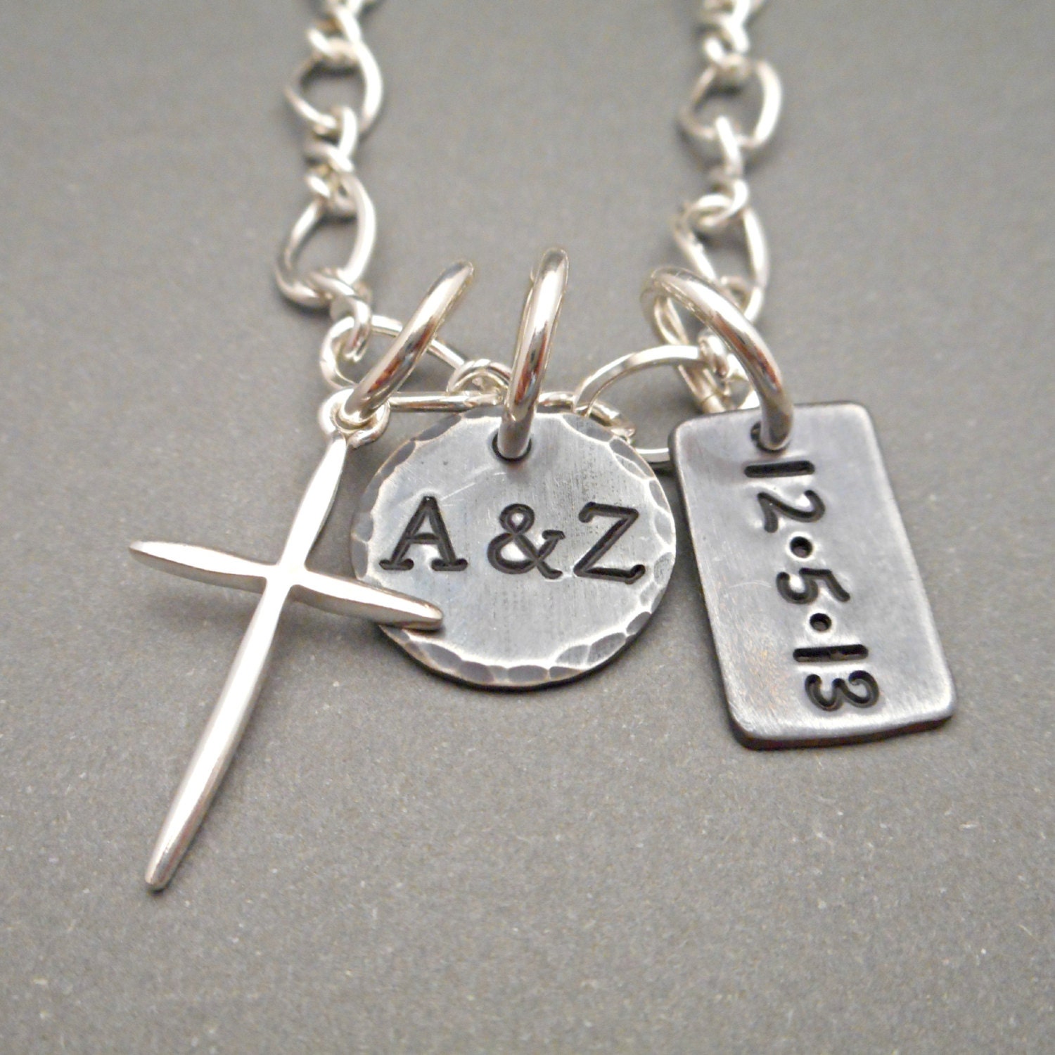 Hand Stamped Sterling Silver Mens Necklace - Personalized Necklace - Custom Jewelry - First Communion Gift - Religious Gifts - Cross Charm