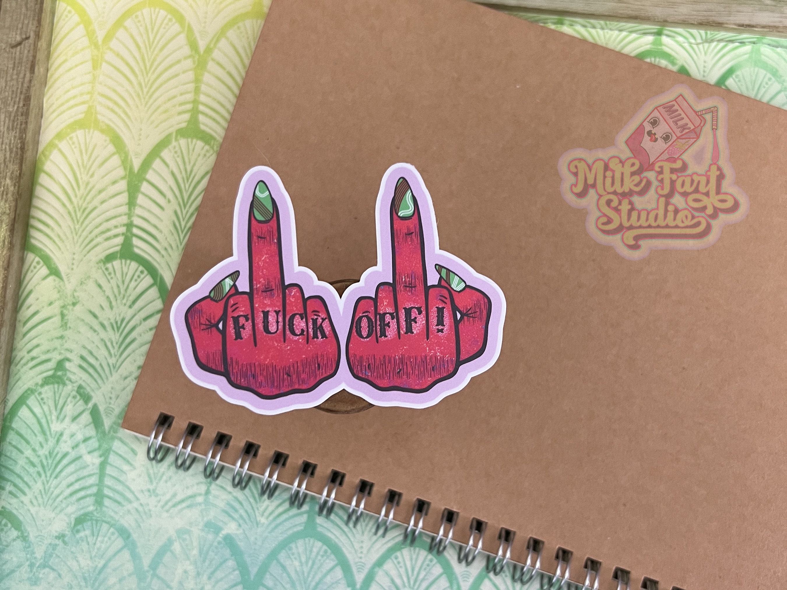 Fuck Off Middle Finger Sticker Double Bird Tattoo Painted Nails Feminist Sticker LGBTQIA