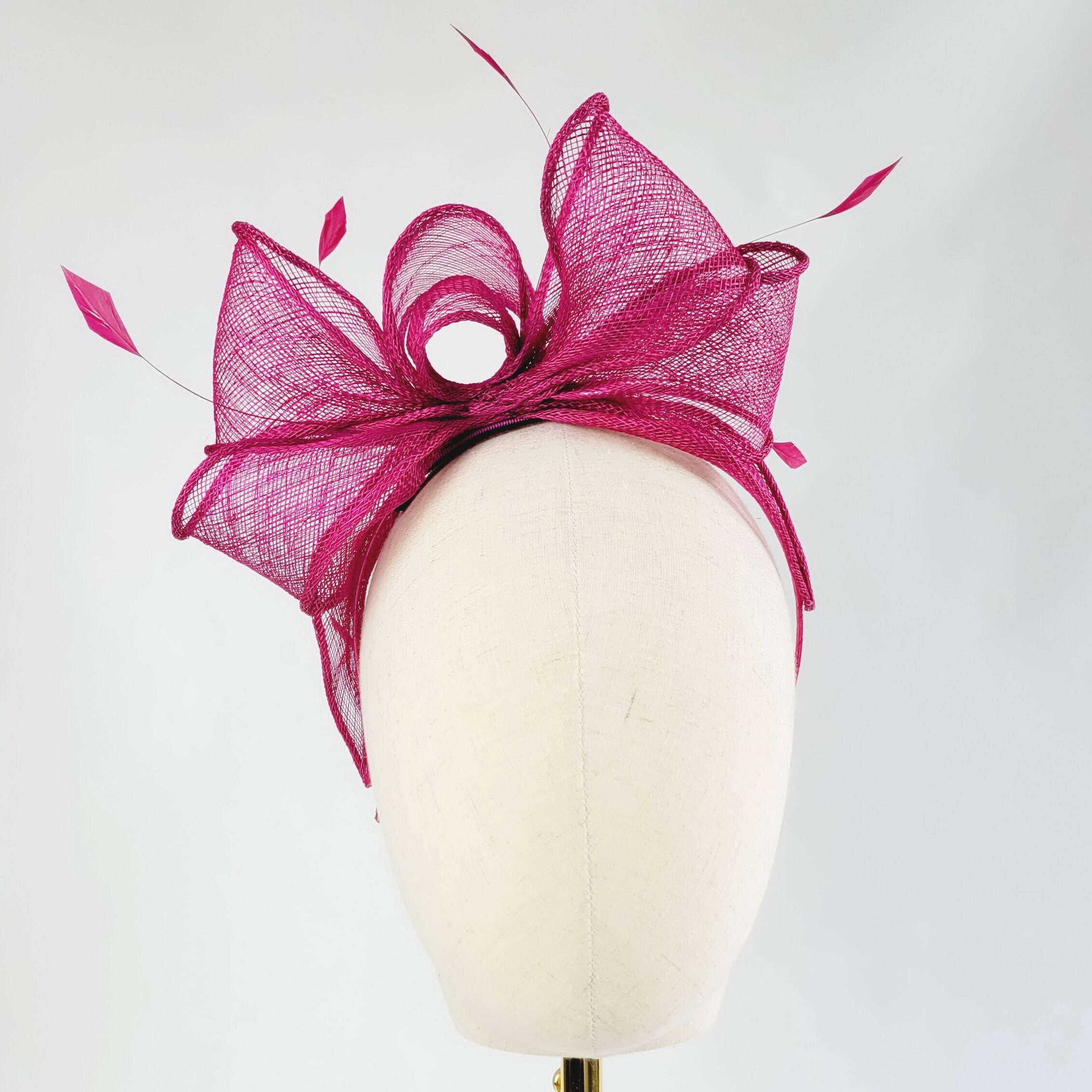 Dark Pink Loop Fascinator With Coque Feathers, Sinamay Fascinator, Wedding Hatinator, Race Day
